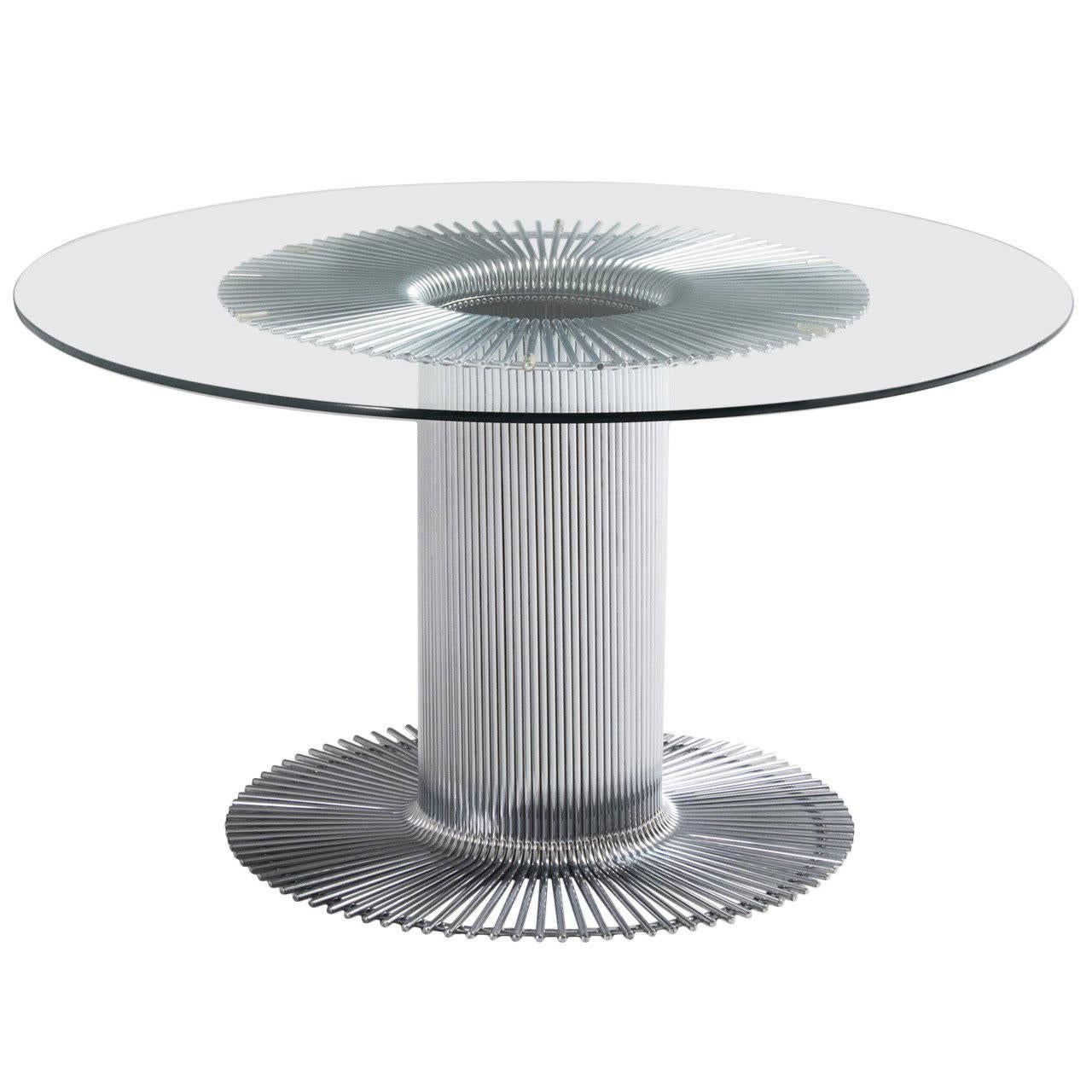 Italian Pedestal Dining Table in Chrome and Glass
