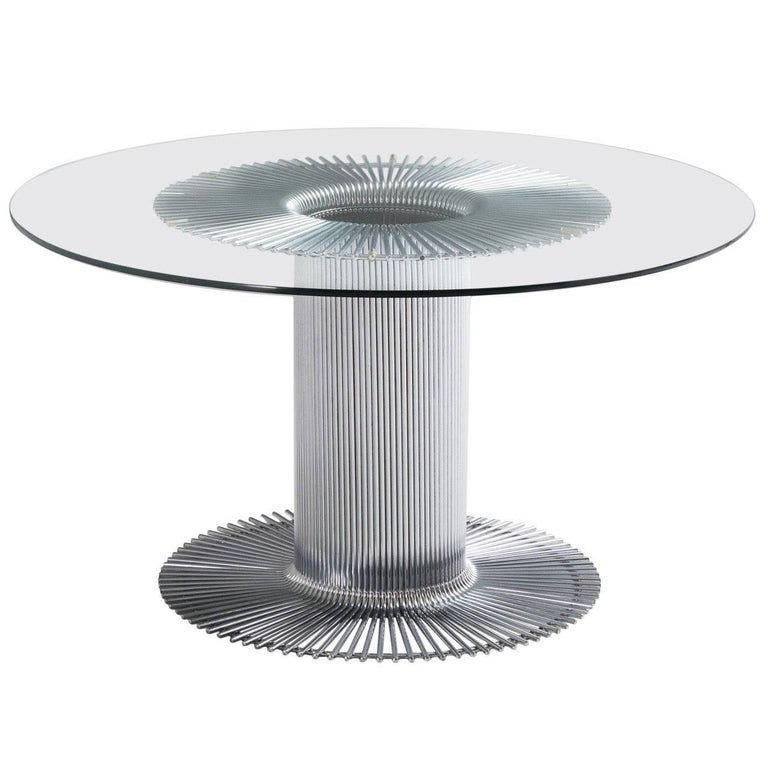 Italian Pedestal Dining Table in Chrome and Glass For Sale at 1stDibs