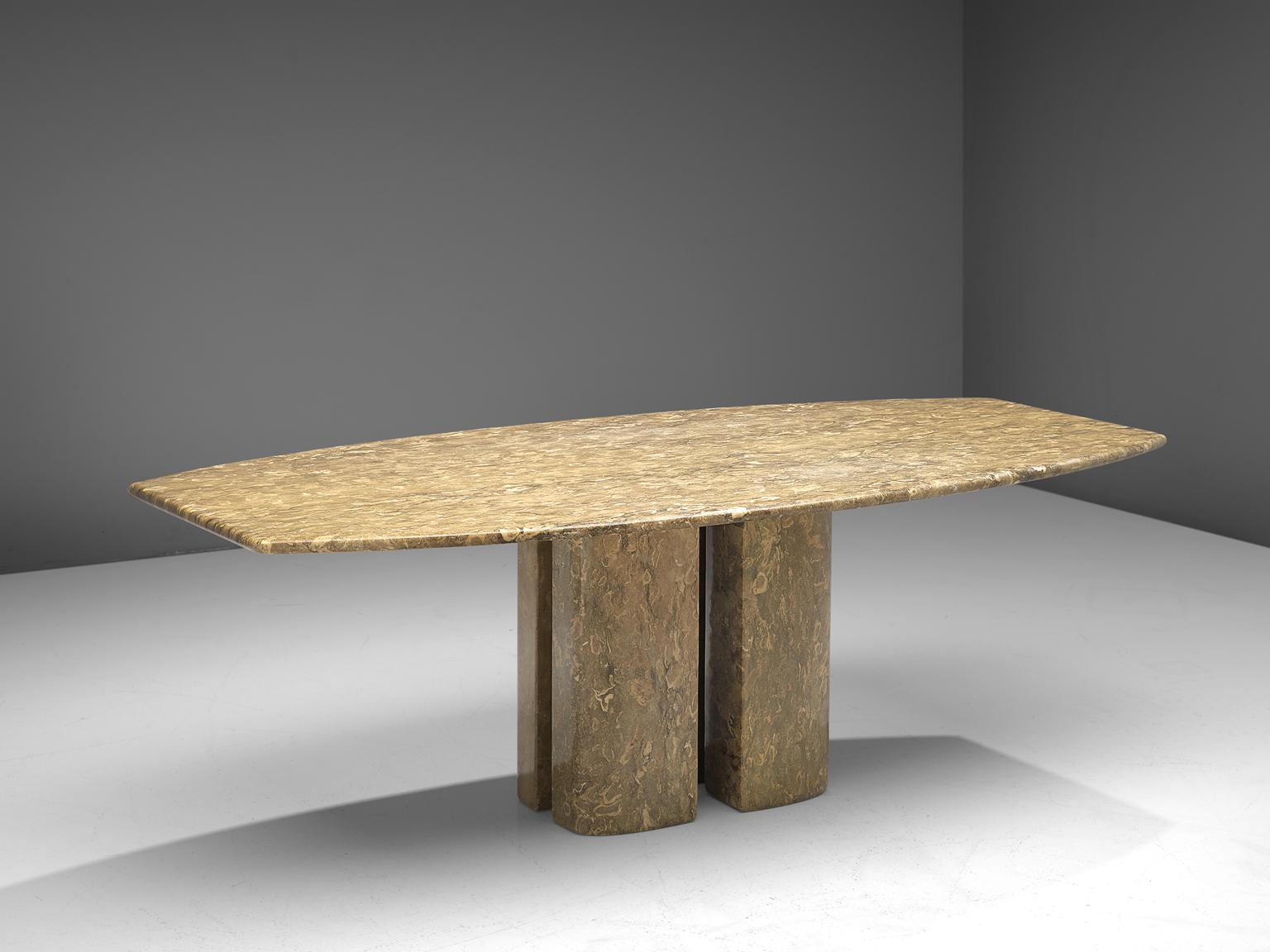 Giancarlo Sala for Marmi Sala&Co, pedestal table, marble, Italy, 1970s

This table is a beautiful example of Italian design in the 1970s. With an almost monumental appearance the natural look of the marble adds some softness to the design. The