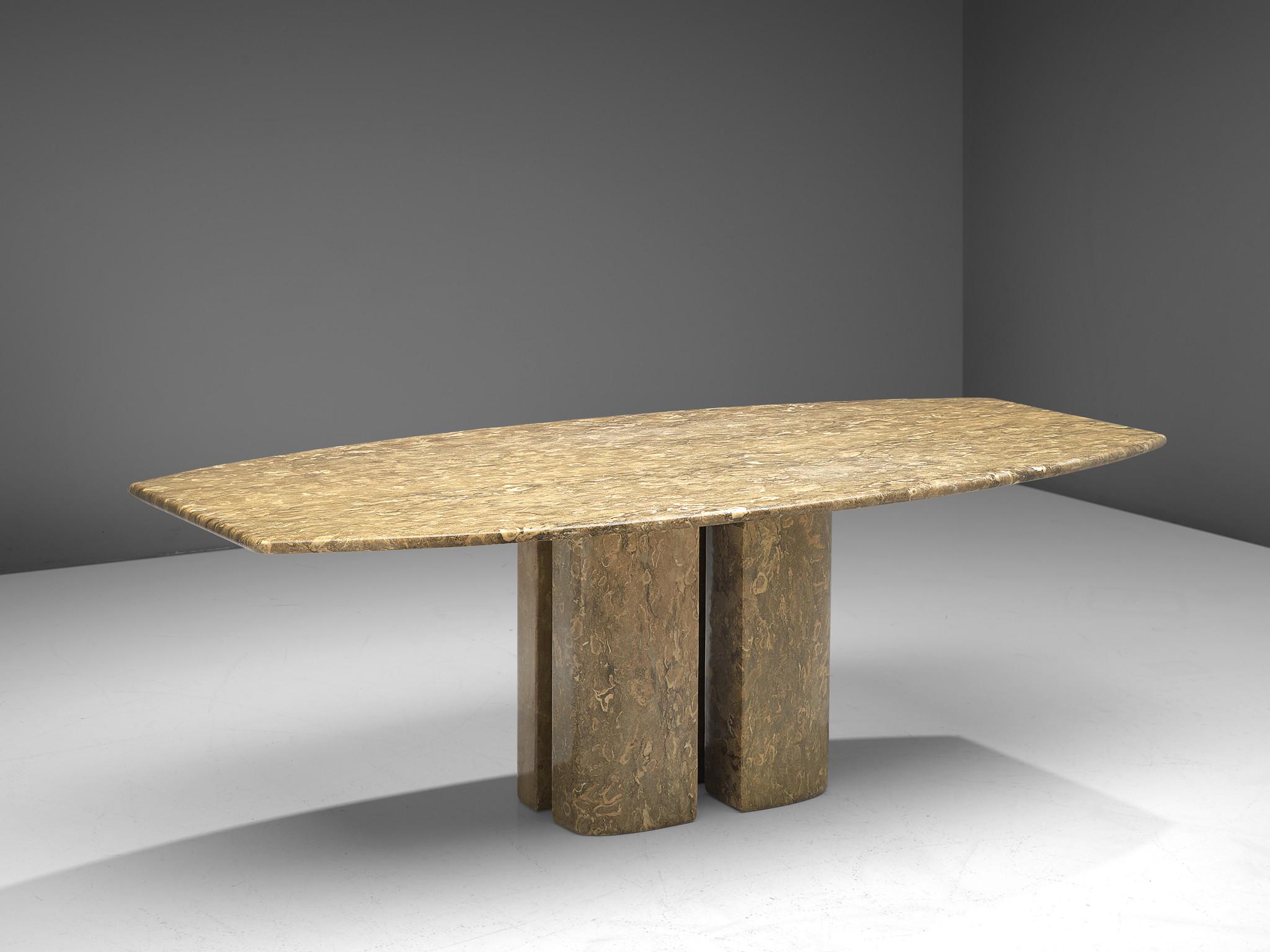 Giancarlo Sala for Marmi Sala&Co, pedestal table, marble, Italy, 1970s

This postmodern marble table is designed by Giancarlo Sala and is a striking embodiment of Italian design from the 1970s. Its imposing and almost monumental appearance makes it