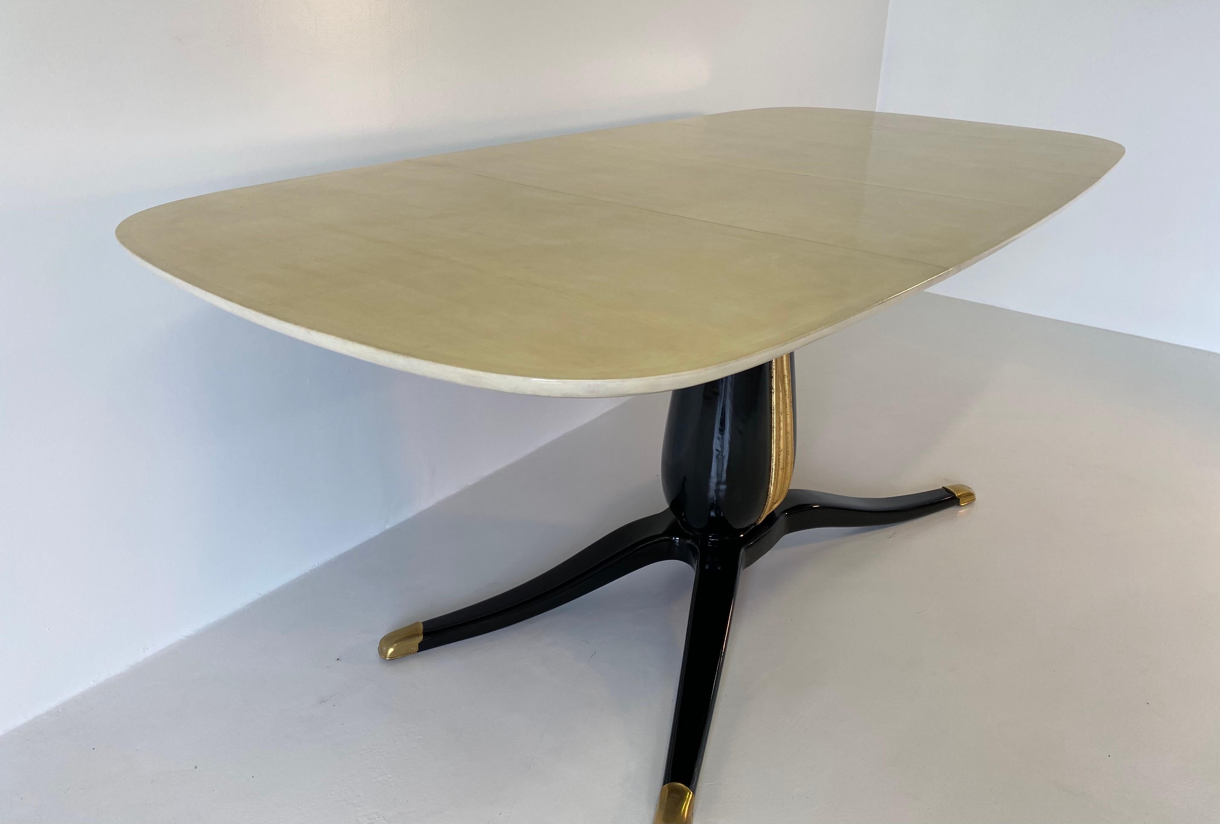 Mid-Century Modern Italian Pedestal Dining Table in Parchment and Gold Leaf, 1950s
