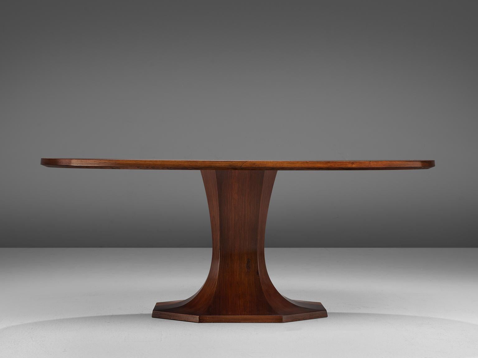 Mid-Century Modern Italian Pedestal Dining Table in Rosewood