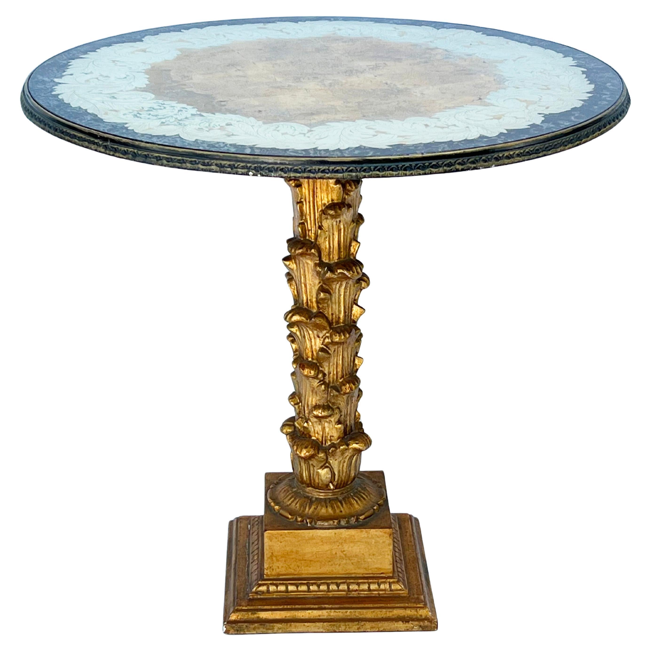 Italienischer Pedestal Beistelltisch mit runder Églomisé Platte