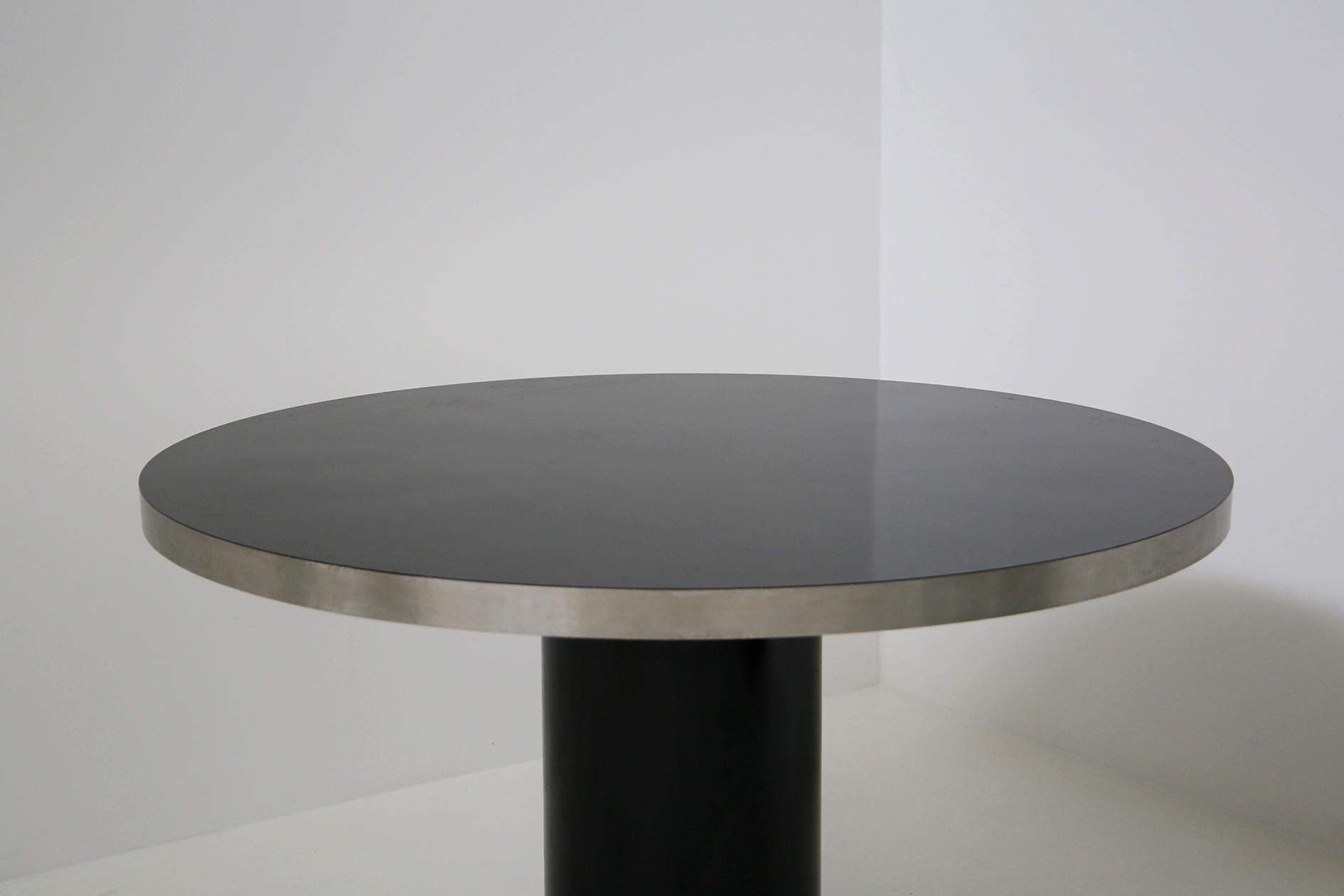 Italian Pedestal Round Table by Willy Rizzo in Steel and Wood Black, 1970s 3