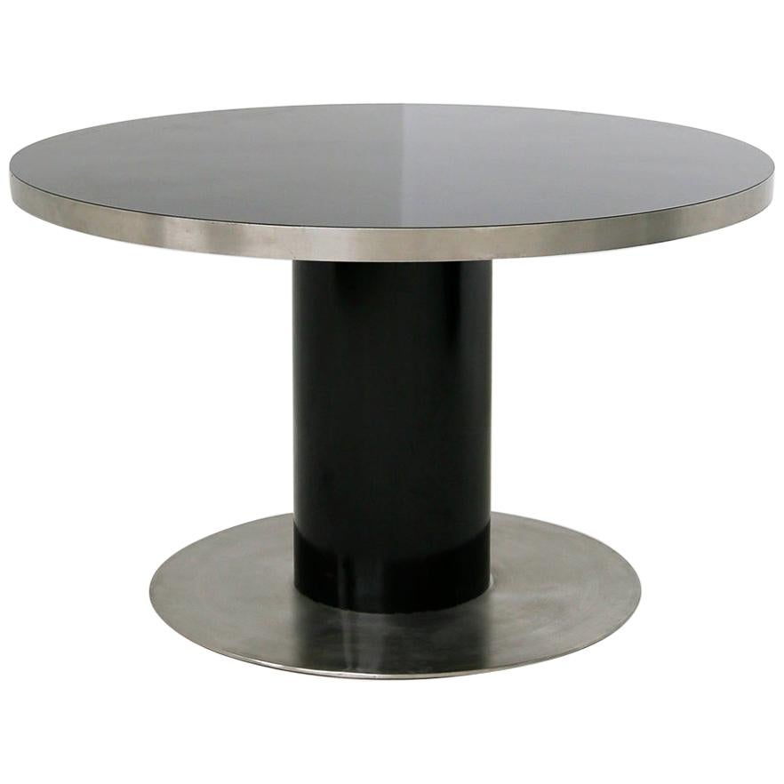 Italian Pedestal Round Table by Willy Rizzo in Steel and Wood Black, 1970s