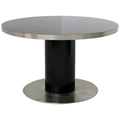 Vintage Italian Pedestal Round Table by Willy Rizzo in Steel and Wood Black, 1970s