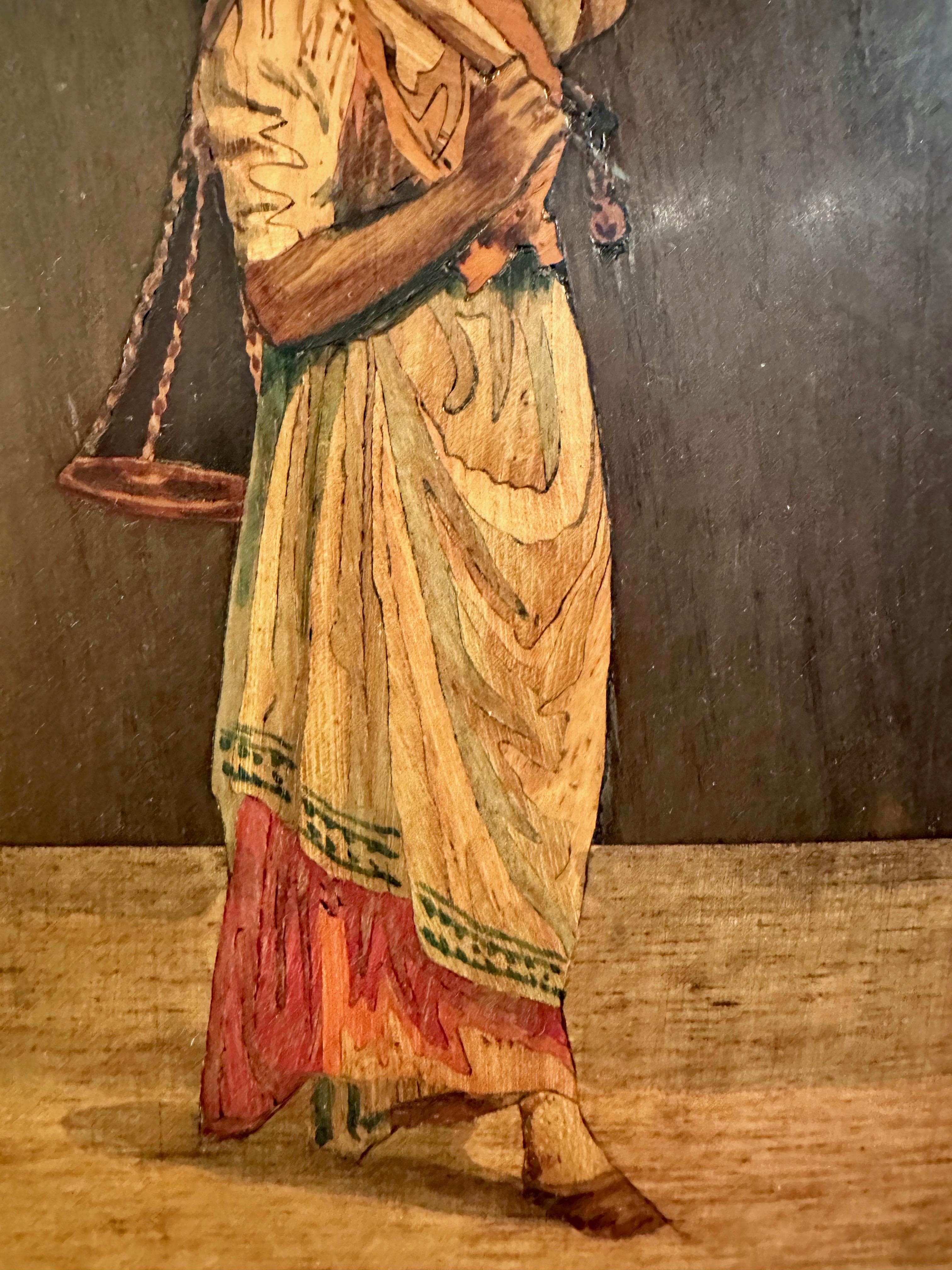 XIXe siècle Plaque italienne en bois fruitier travaillé à la plume et en intarsia, signée A Gargiulo, fin du 19e siècle. en vente