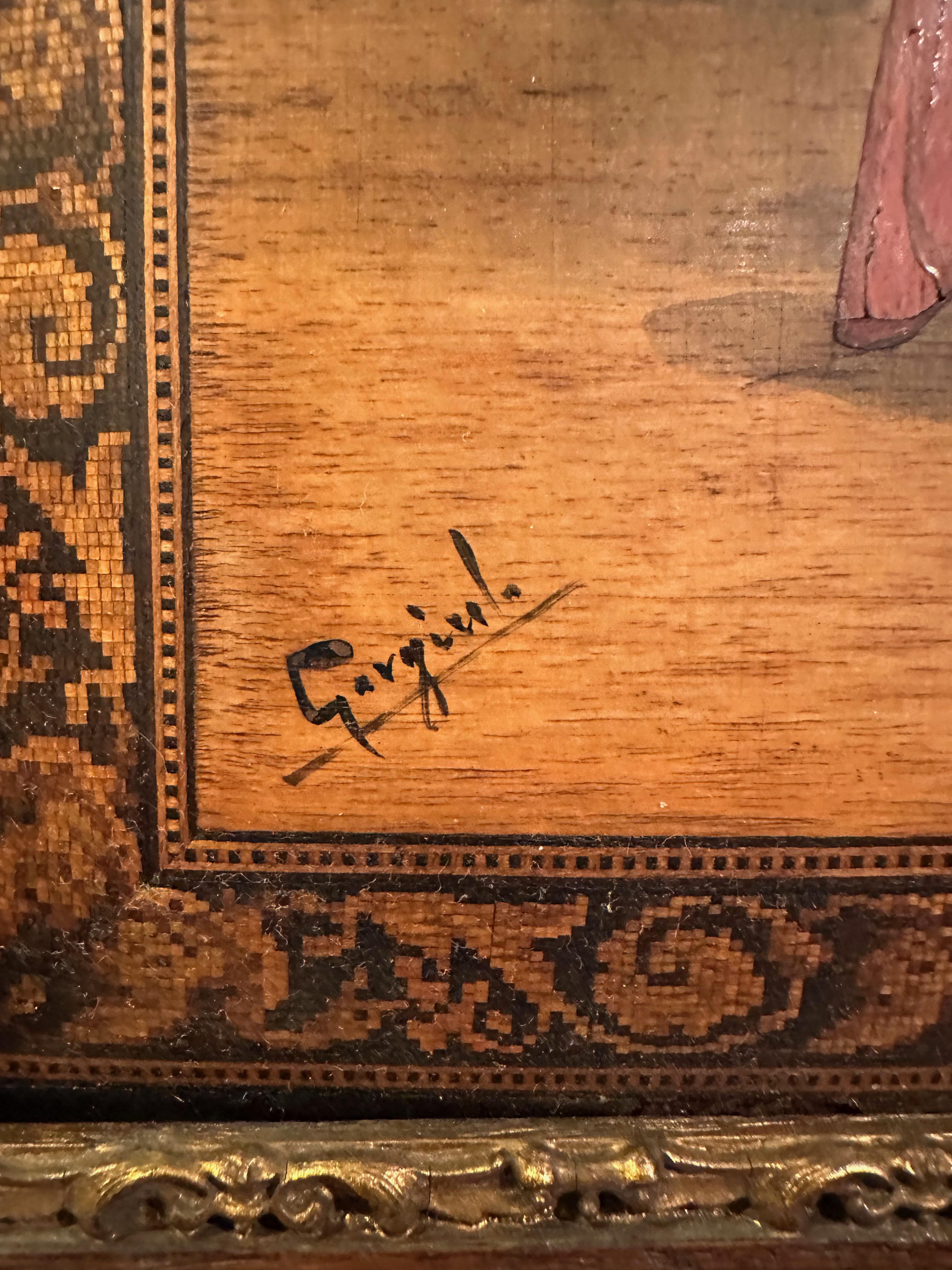 Fruitiers Plaque italienne en bois fruitier travaillé à la plume et en intarsia, signée A Gargiulo, fin du 19e siècle. en vente