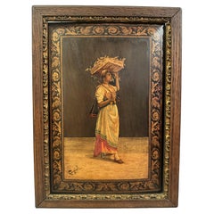 Italian Pen work and Intarsia fruitwood plaque signed Gargiulo, Late 19th Cent.
