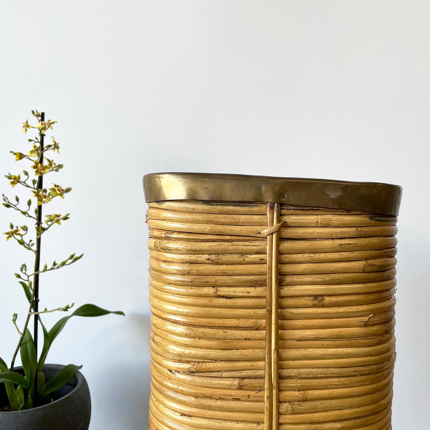 Italian Pencil Reed Bamboo Planter Bin in the style of Gabriella Crespi For Sale 5