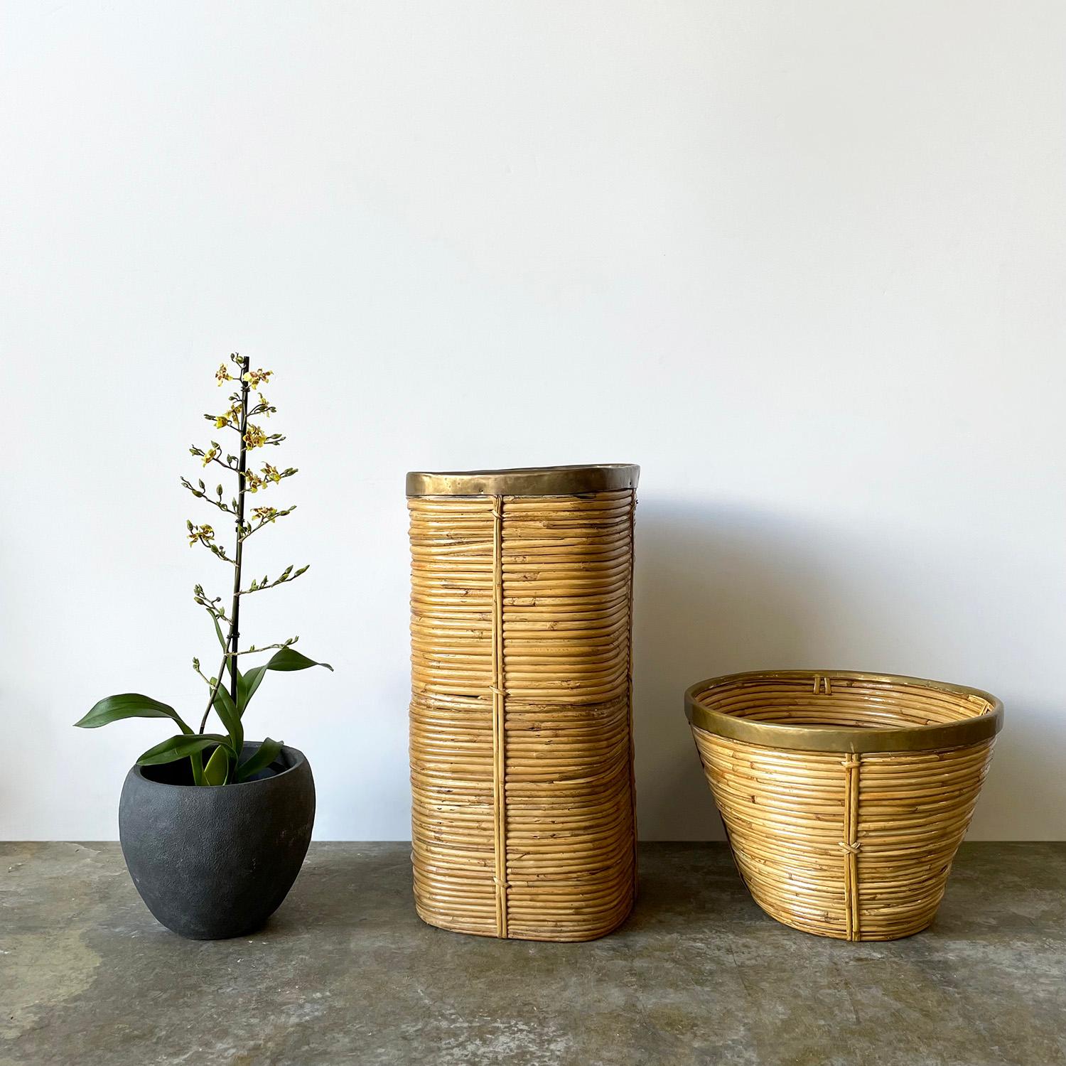 Italian Pencil Reed Bamboo Planter Bin in the style of Gabriella Crespi For Sale 7