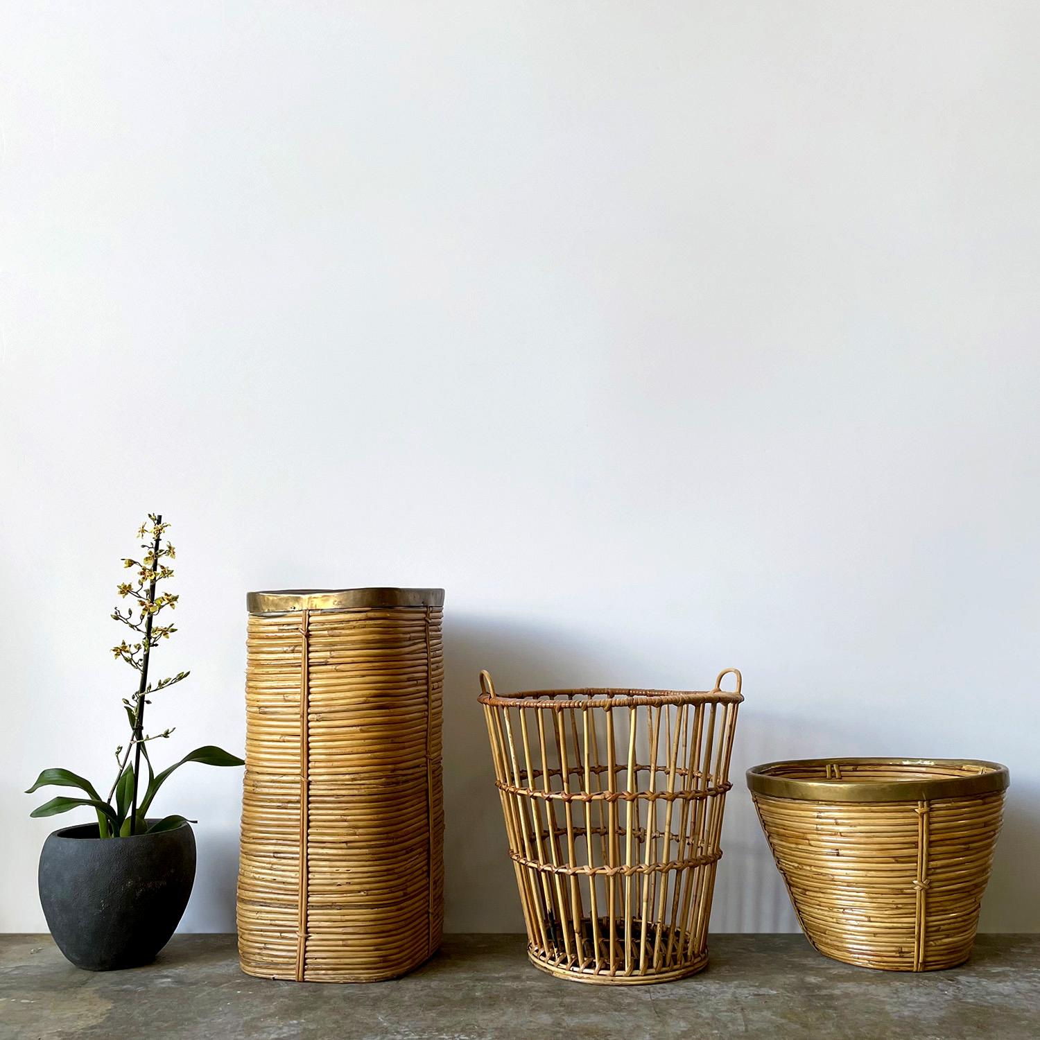 Italian Pencil Reed Bamboo Planter Bin in the style of Gabriella Crespi For Sale 8
