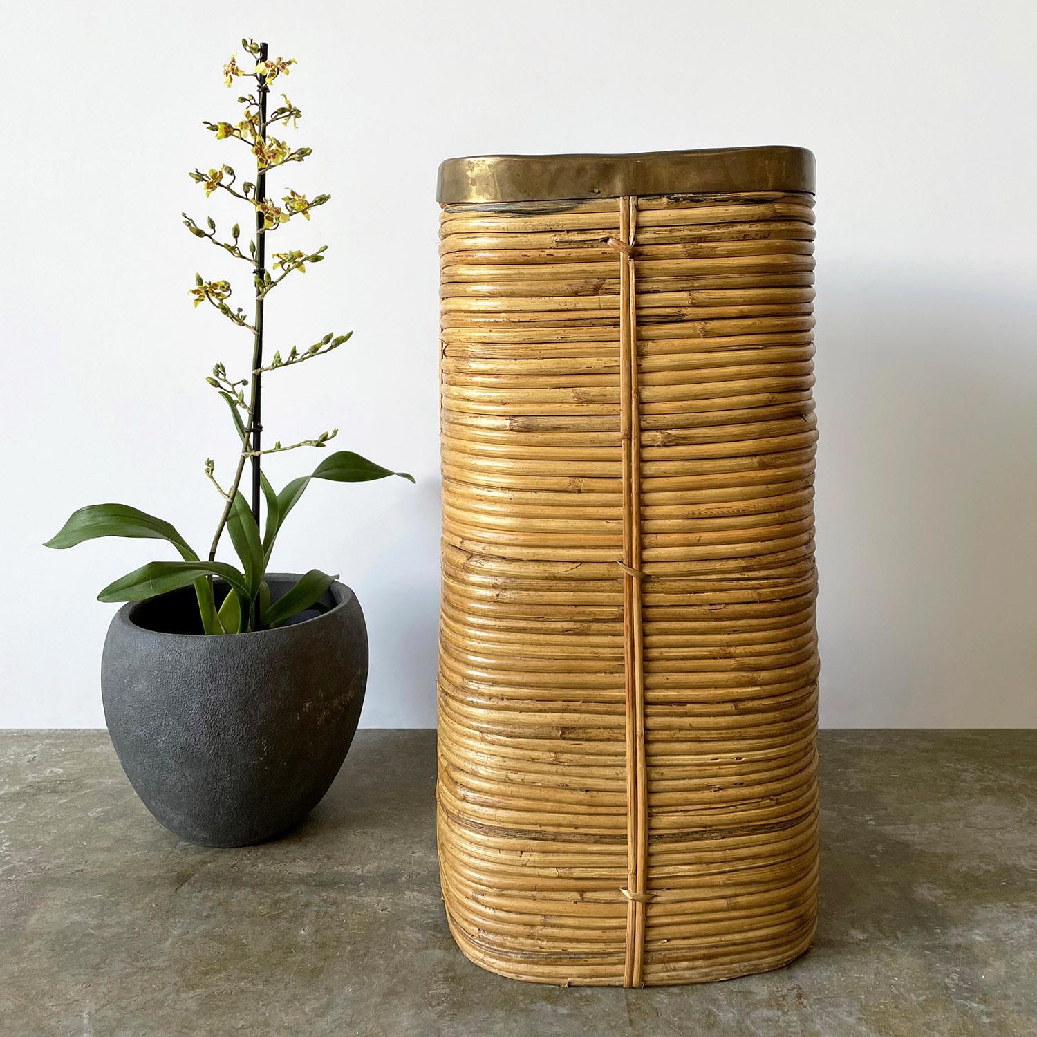 Italian Pencil Reed Bamboo Planter Bin in the style of Gabriella Crespi In Good Condition For Sale In Los Angeles, CA