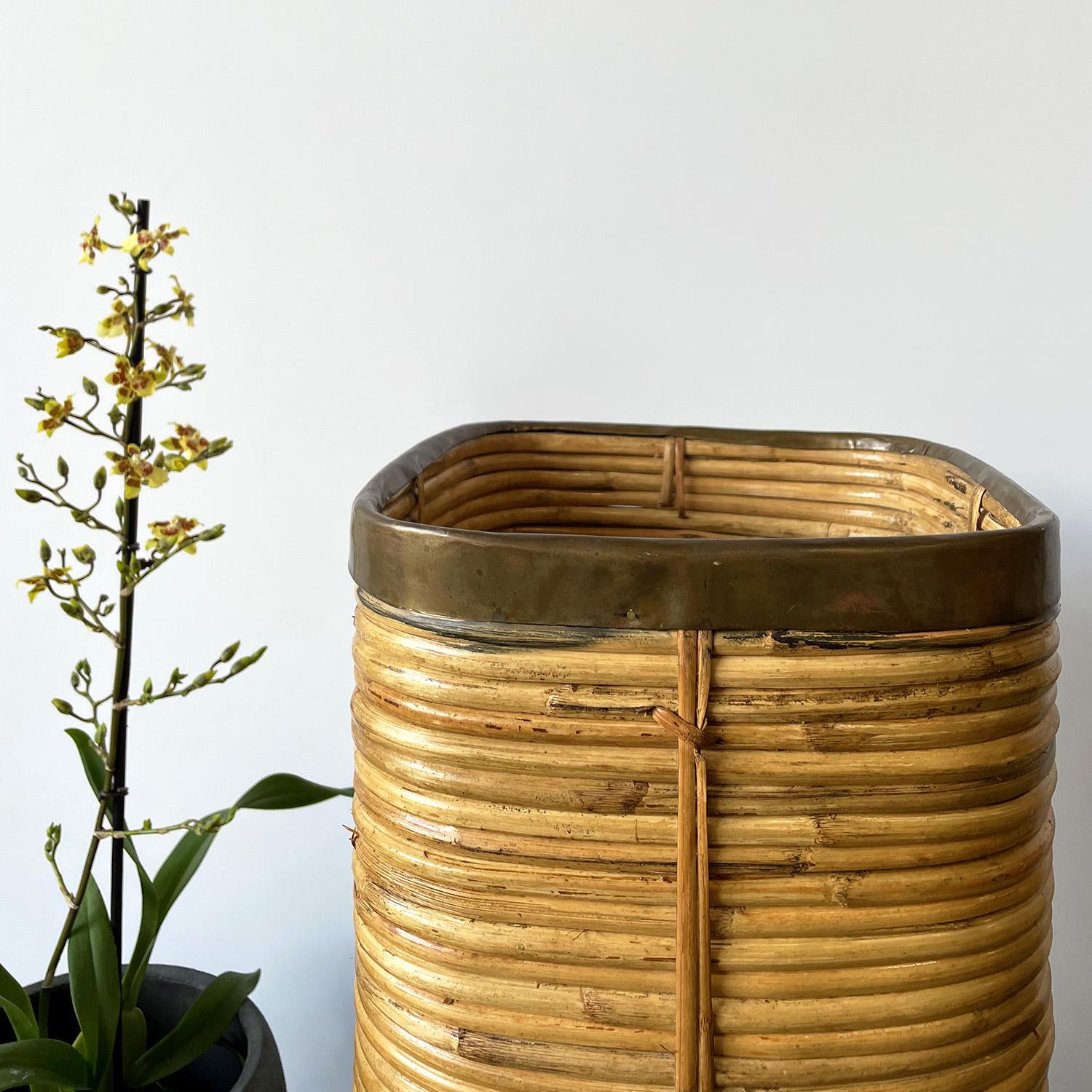 20th Century Italian Pencil Reed Bamboo Planter Bin in the style of Gabriella Crespi For Sale