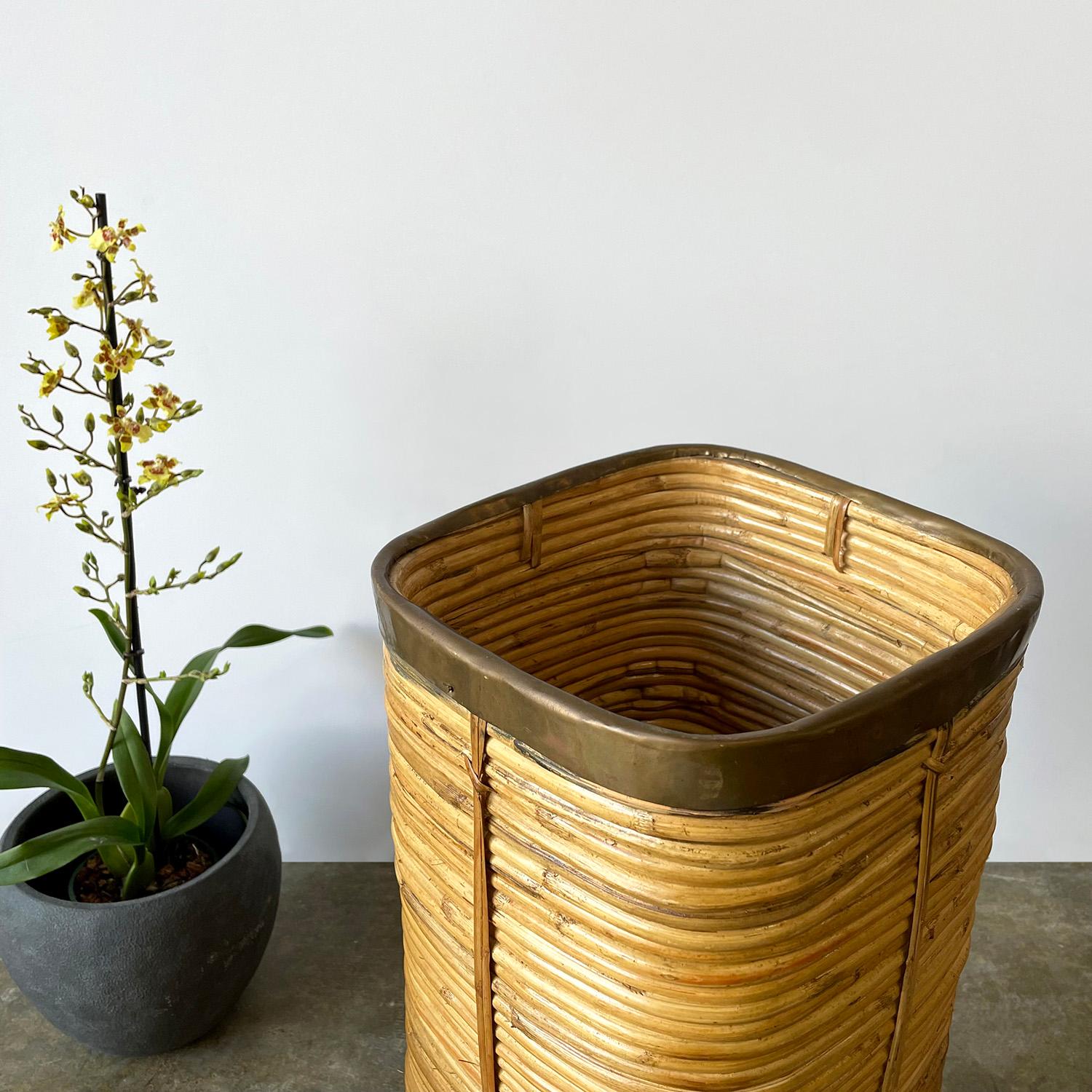 Italian Pencil Reed Bamboo Planter Bin in the style of Gabriella Crespi For Sale 1