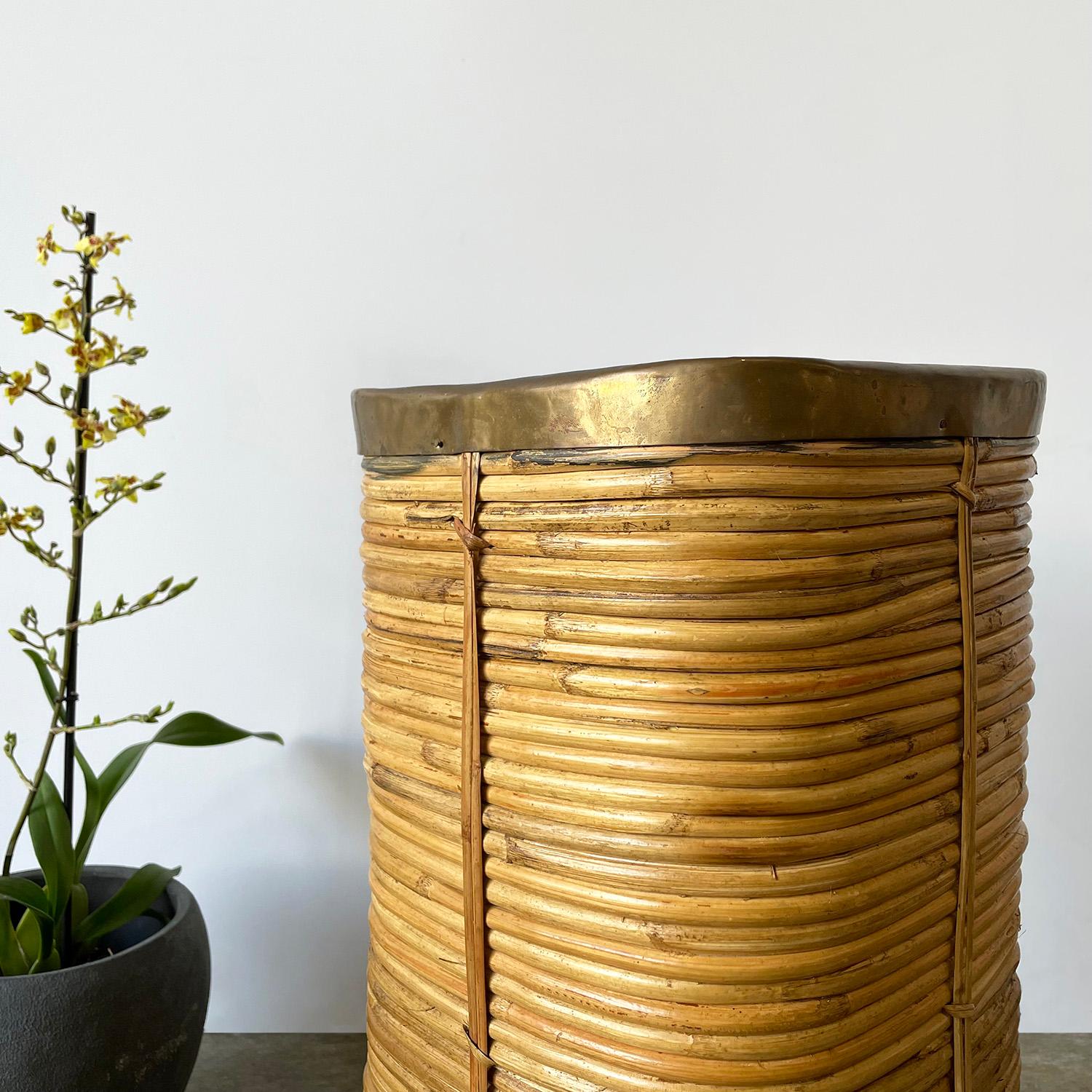 Italian Pencil Reed Bamboo Planter Bin in the style of Gabriella Crespi For Sale 2