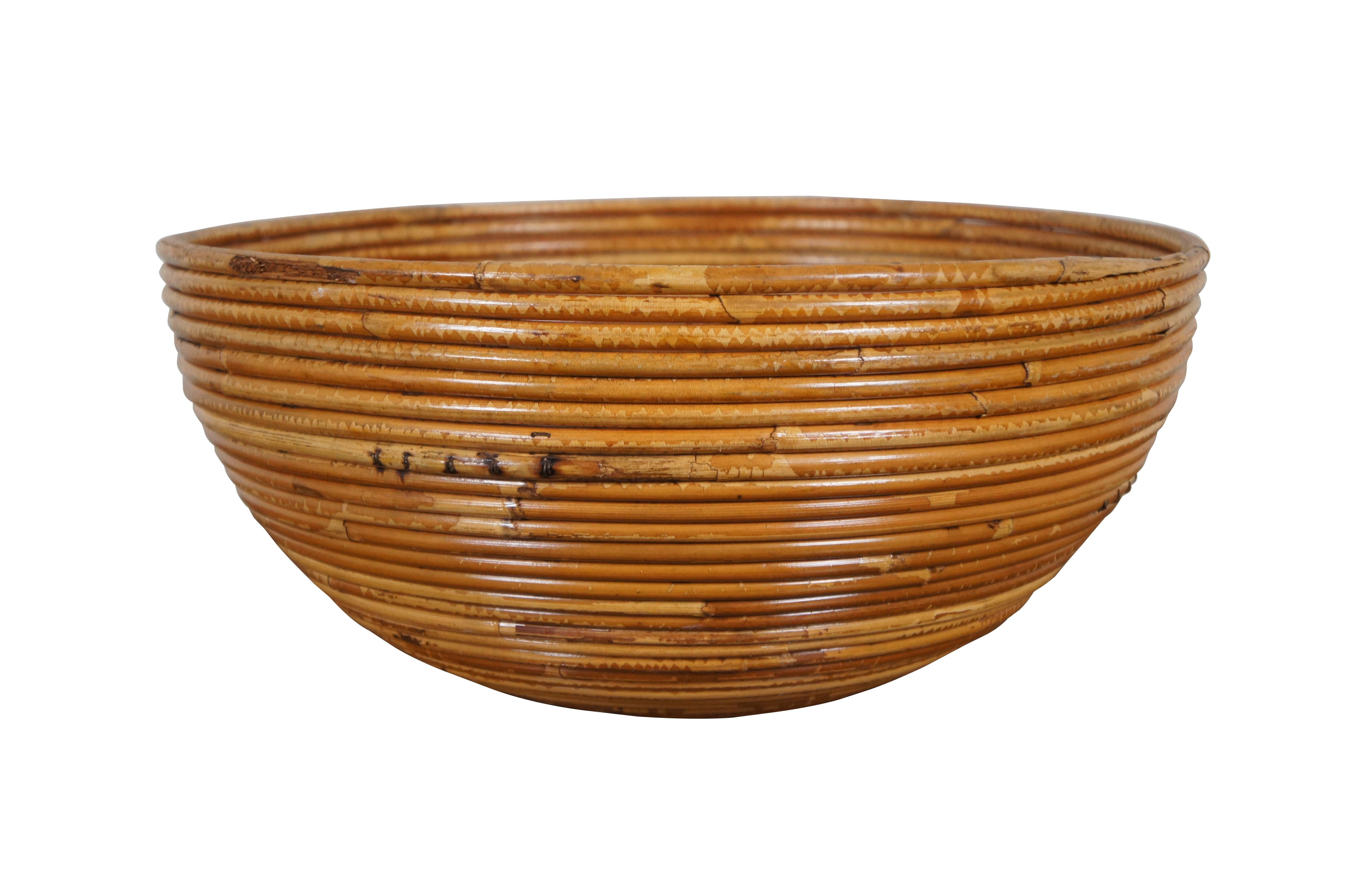 Mid-Century Modern Italian Pencil Reed Coiled Bamboo Rattan Farmhouse Planter Bowl Basket 15