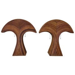 Italian Pencil Reed Palm Tree Shaped Table Lamps, 1970s