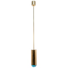 Lampe à suspension italienne Ghir en laiton et verre bleu, signée 2020