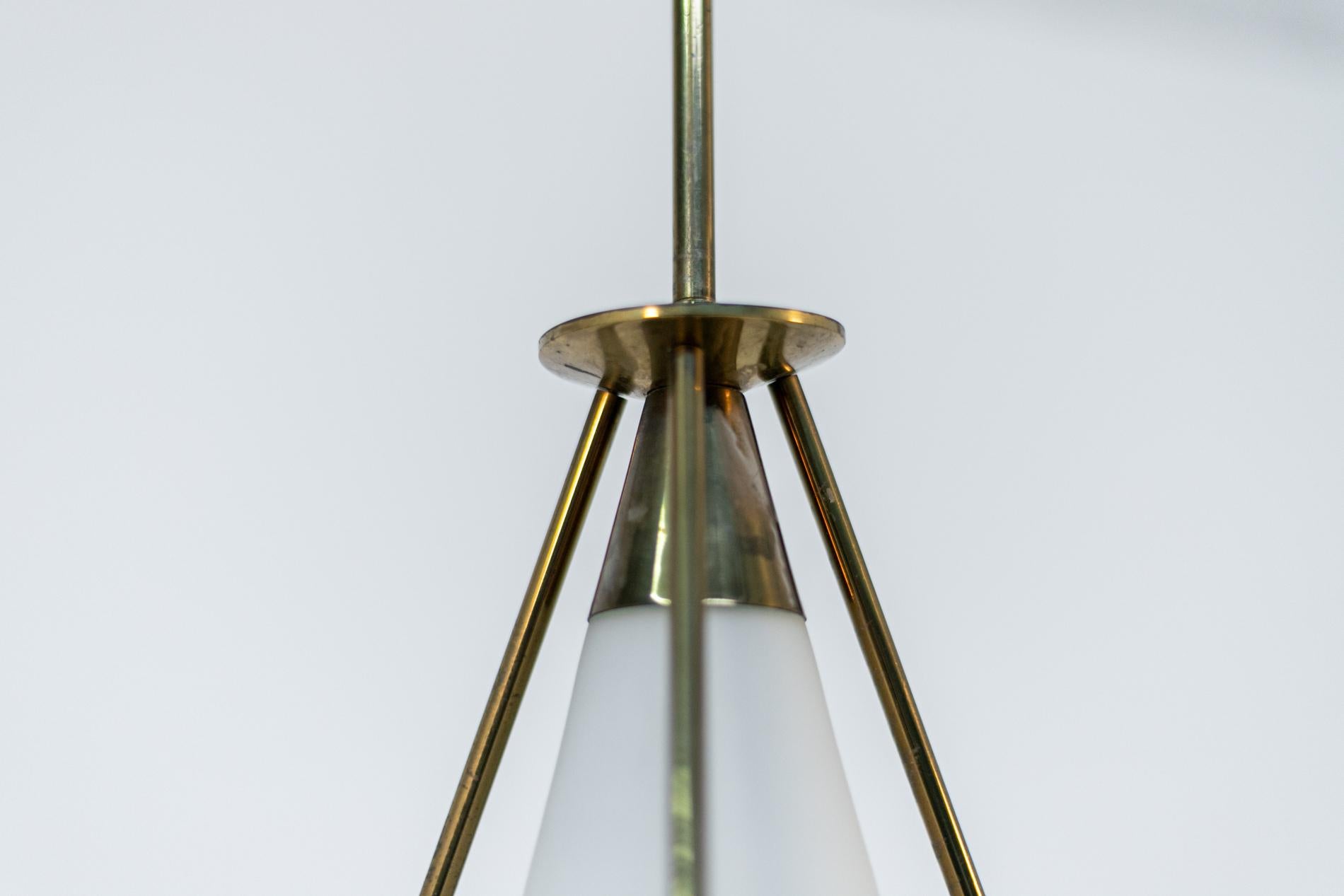Italian Pendant by Stilnovo in Brass and Opaline Glass 5