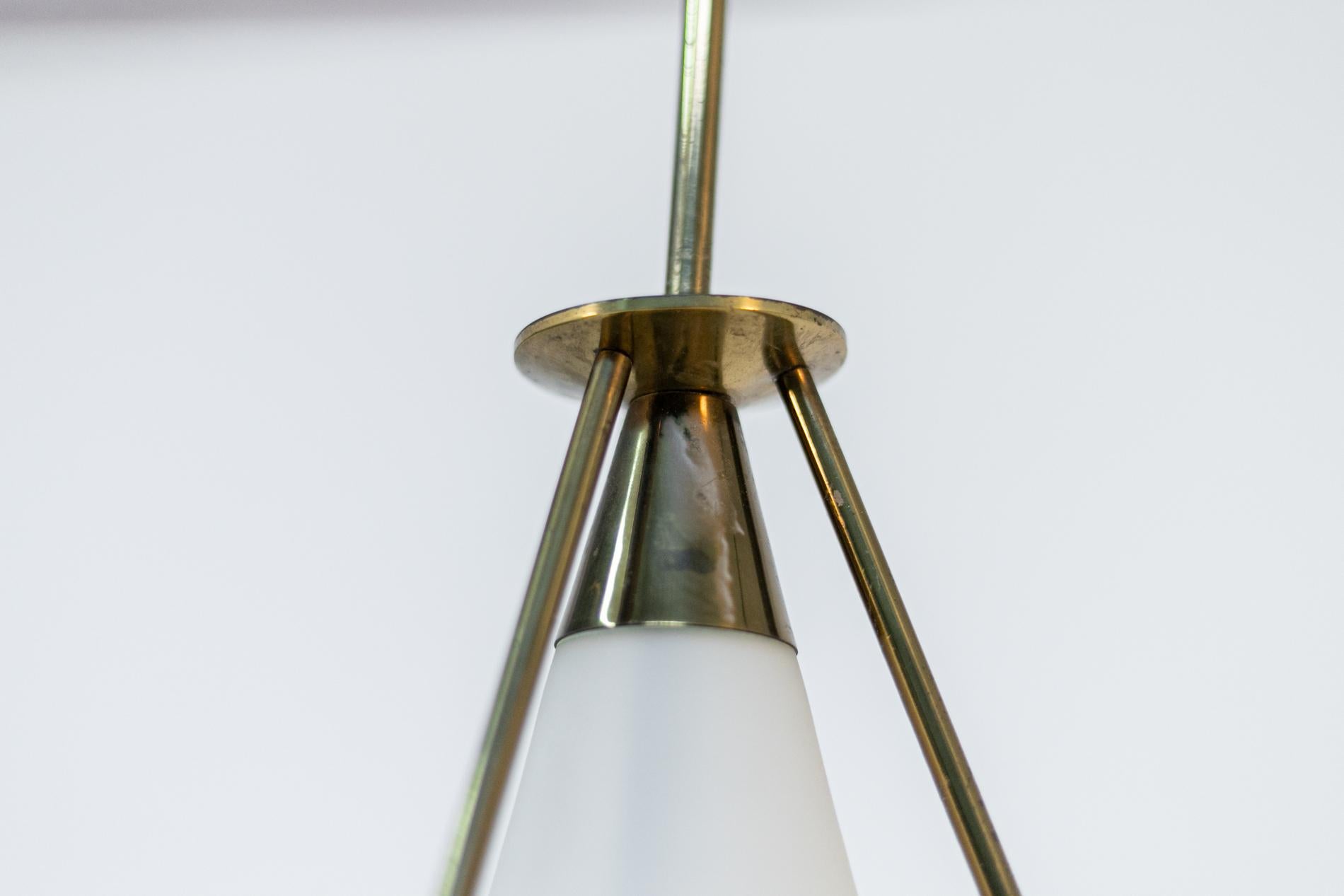 Italian Pendant by Stilnovo in Brass and Opaline Glass 2