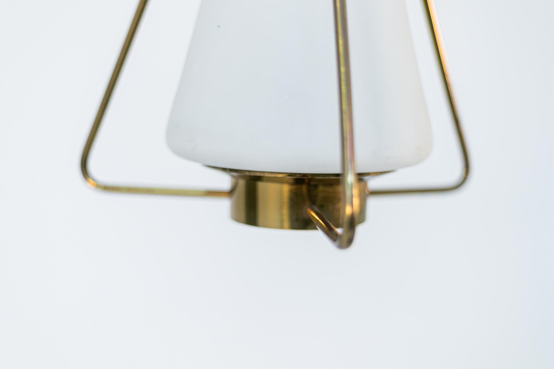 Italian Pendant by Stilnovo in Brass and Opaline Glass 3