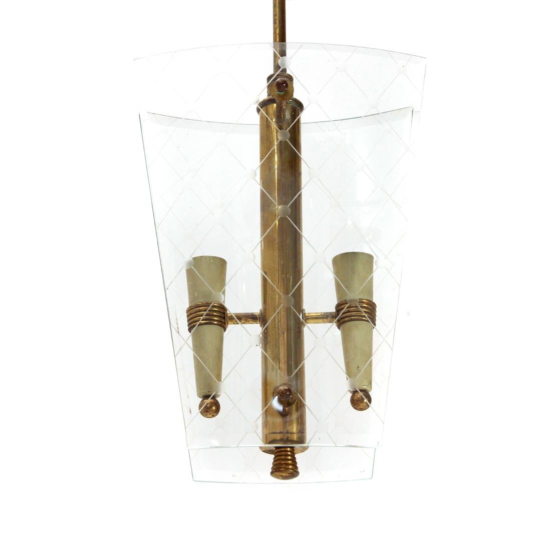 Mid-20th Century Italian Pendant in Brass and Glass, 1950s