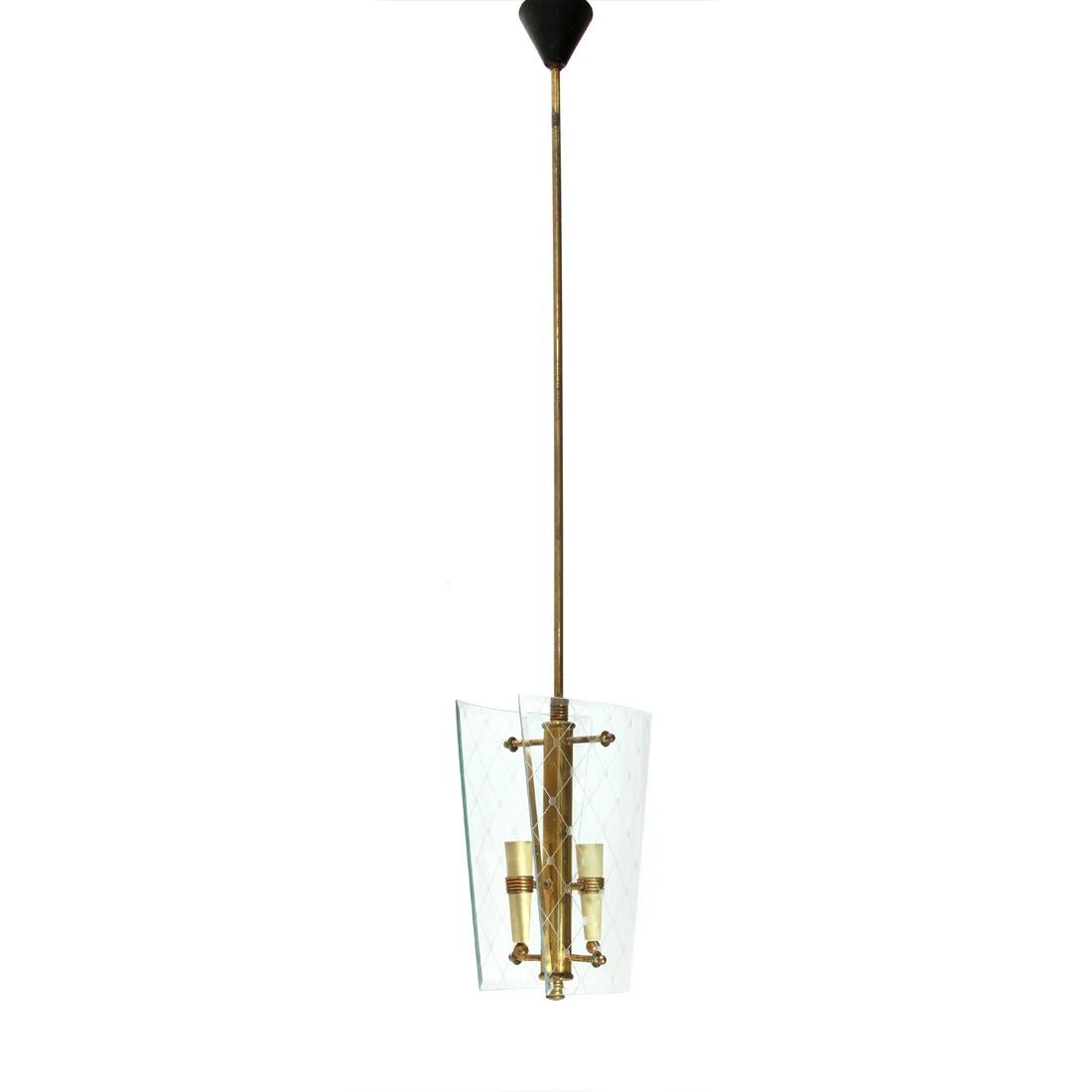 Italian Pendant in Brass and Glass, 1950s 2