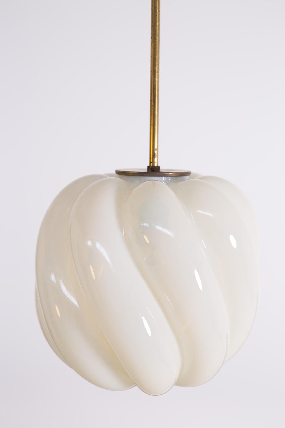 Italian Pendant in Brass and White Glass 1