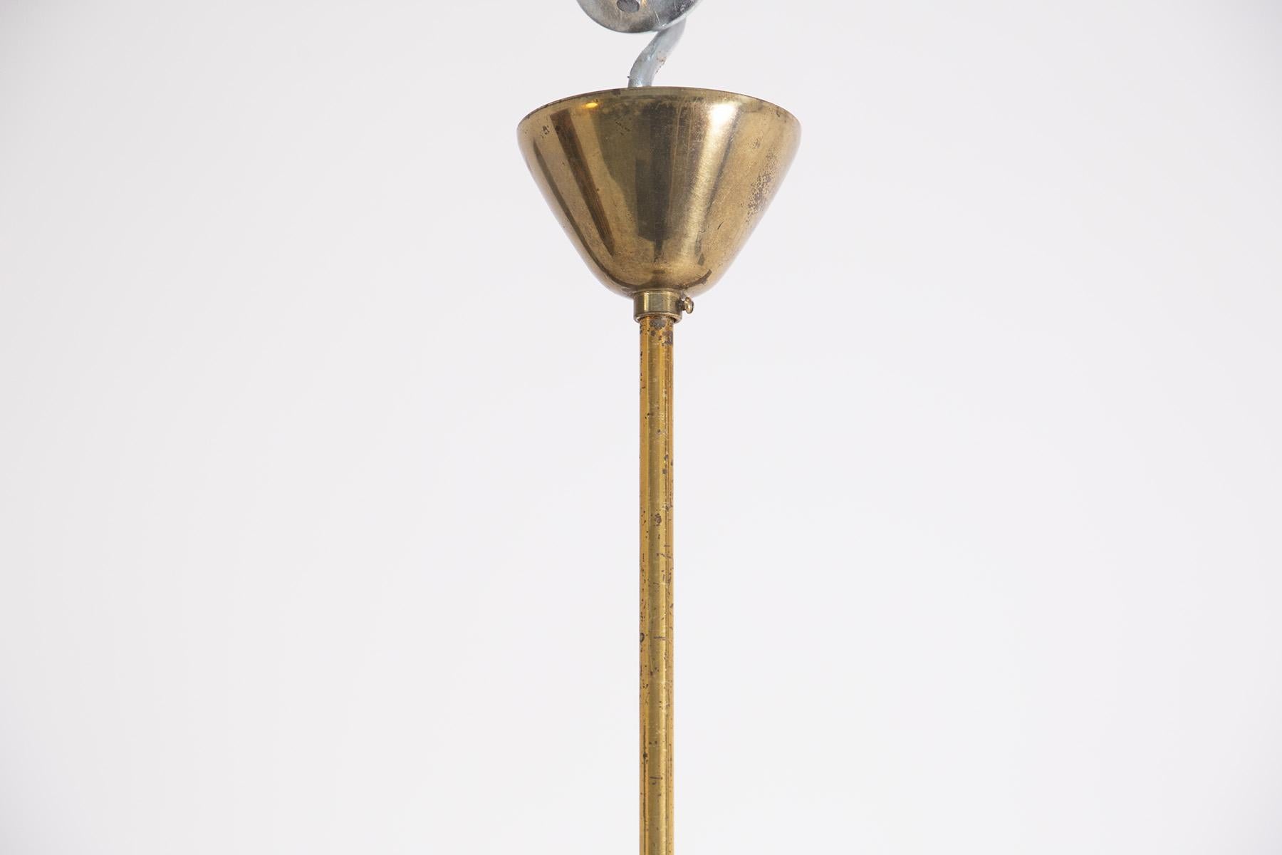 Mid-20th Century Italian Pendant in Brass and White Glass