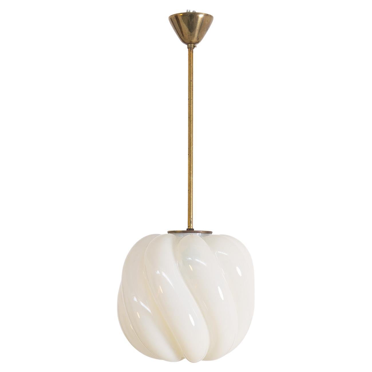 Italian Pendant in Brass and White Glass