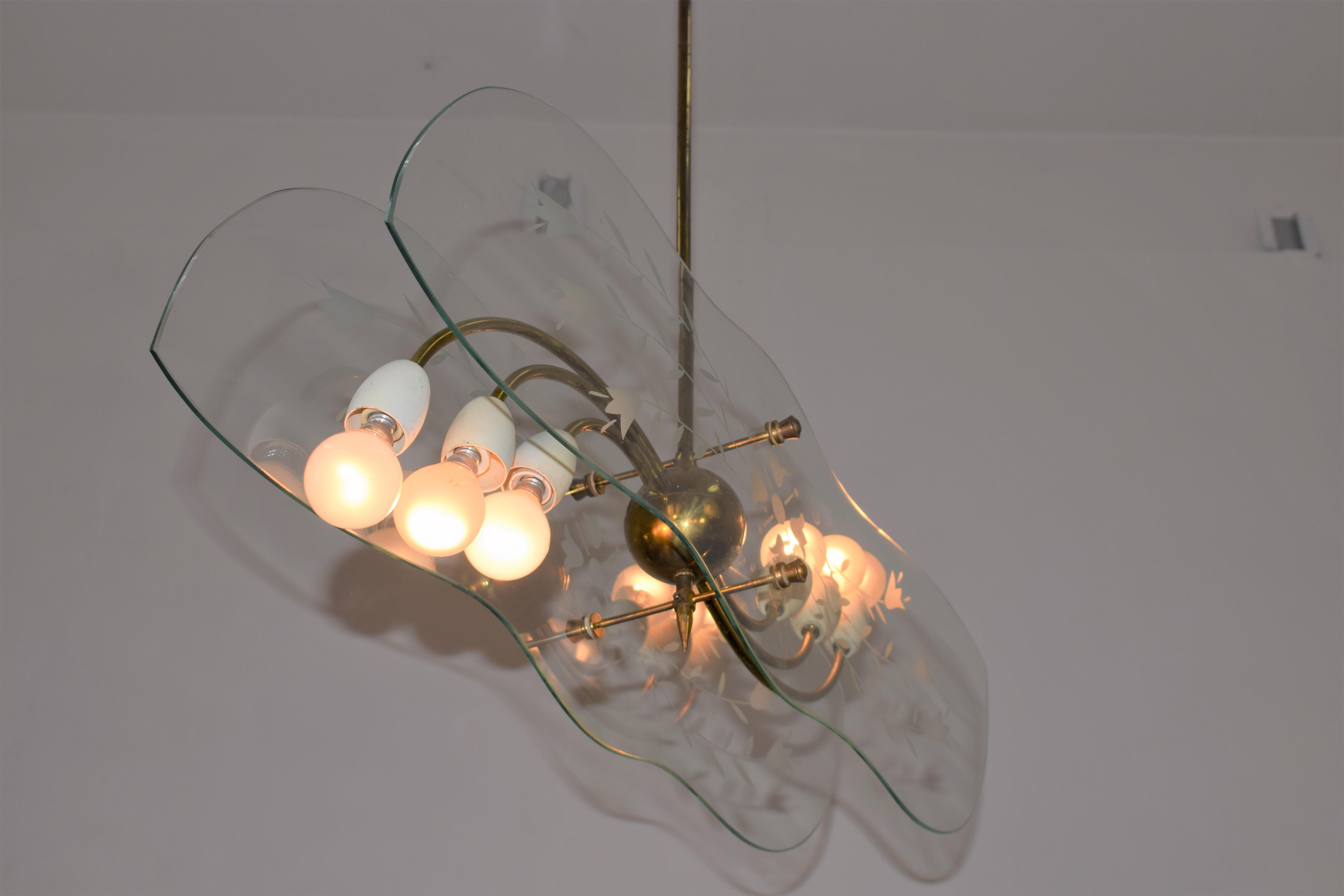 Mid-20th Century Italian pendant lamp attributable to Pietro Chiesa, 1950s For Sale