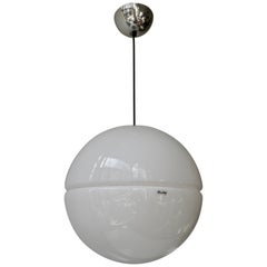 Italian Pendant Lamp by Harvey Guzzini White Plastic Chrome, 1960s