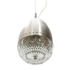 Italian Pendant Lamp in Brushed Metal and Glass, 1960s