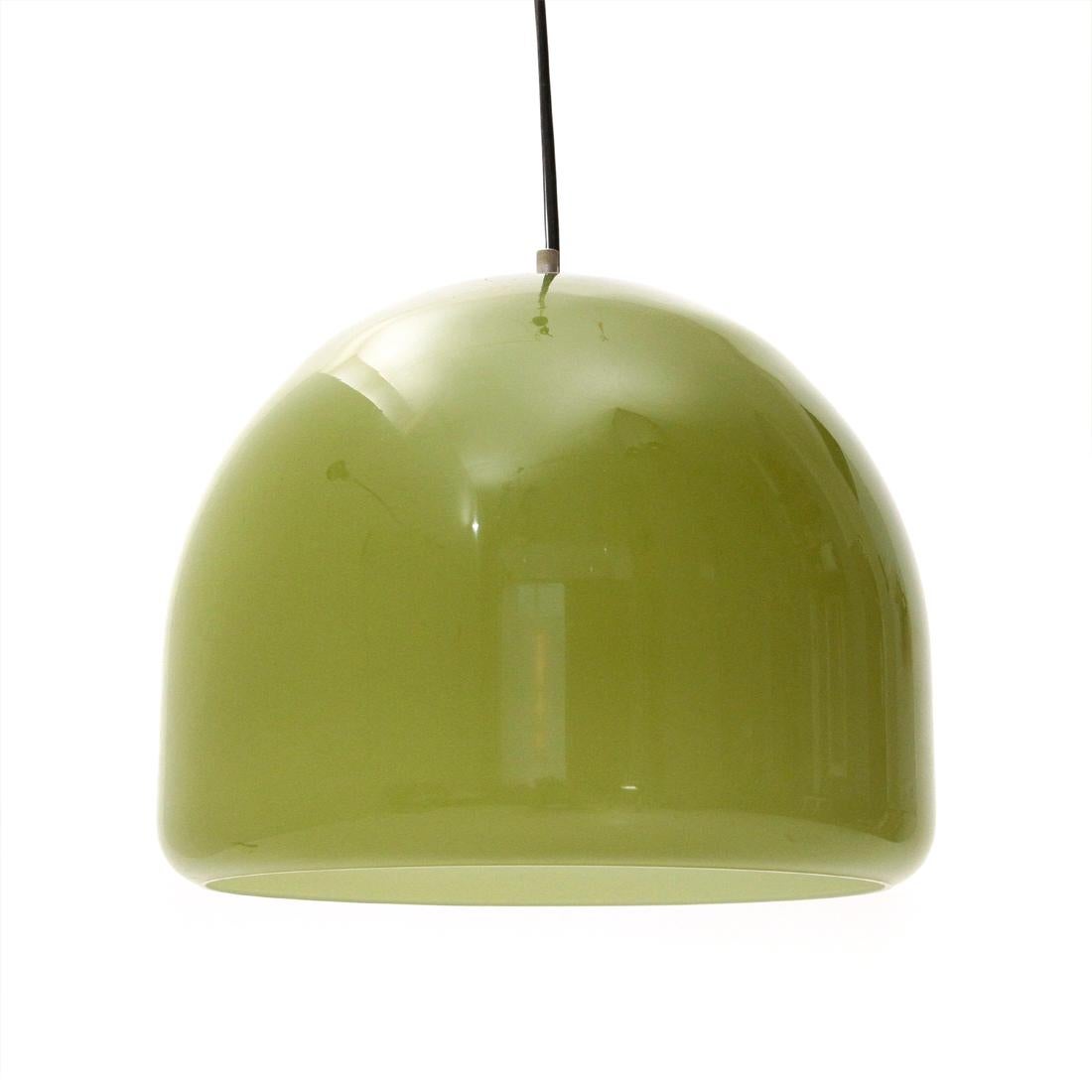 Aluminum Italian Pendant Lamp in Green Glass, 1950s