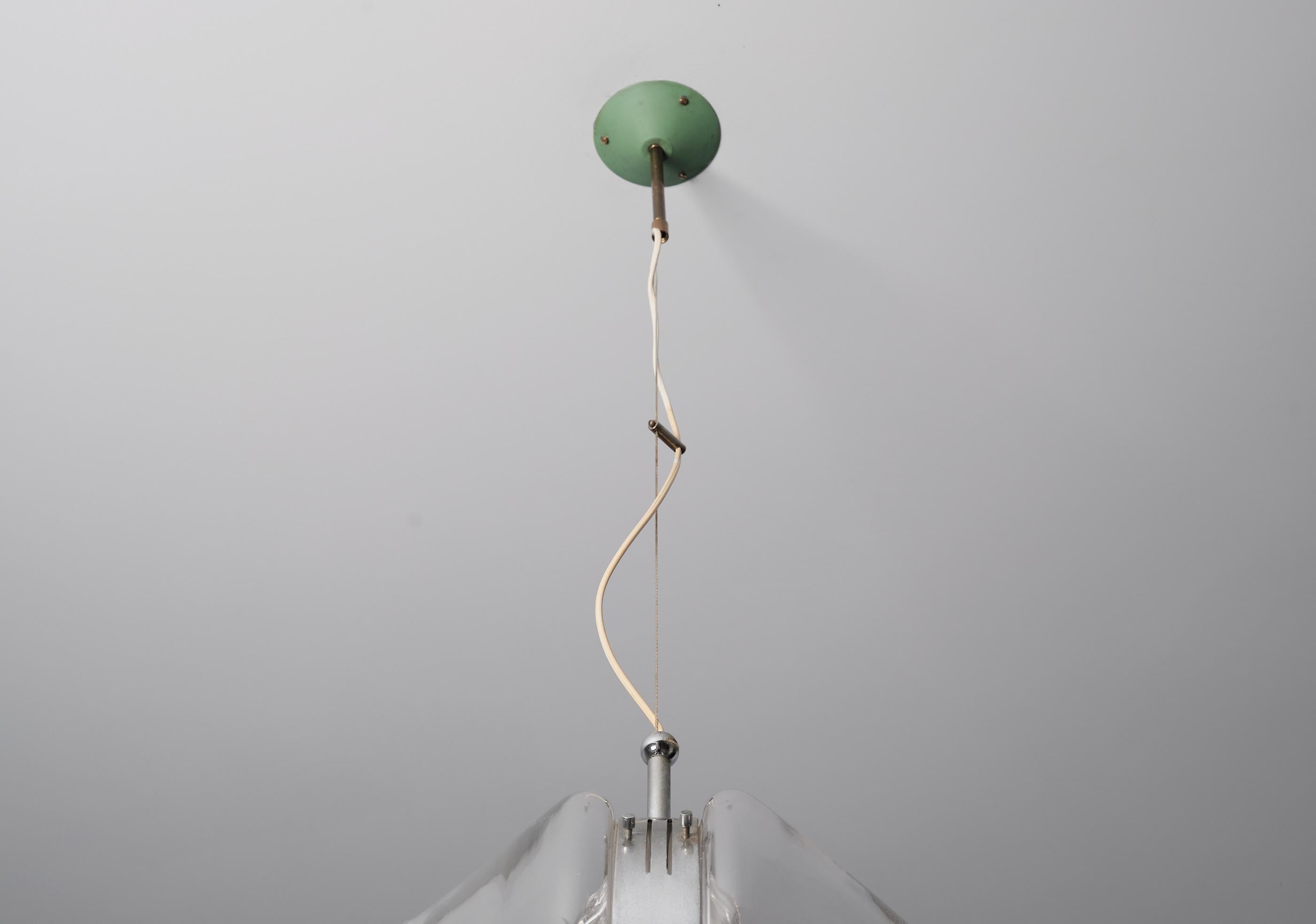Mid-20th Century Italian Pendant Lamp, Murano Glass and Brass, Modern Design of the 60s For Sale