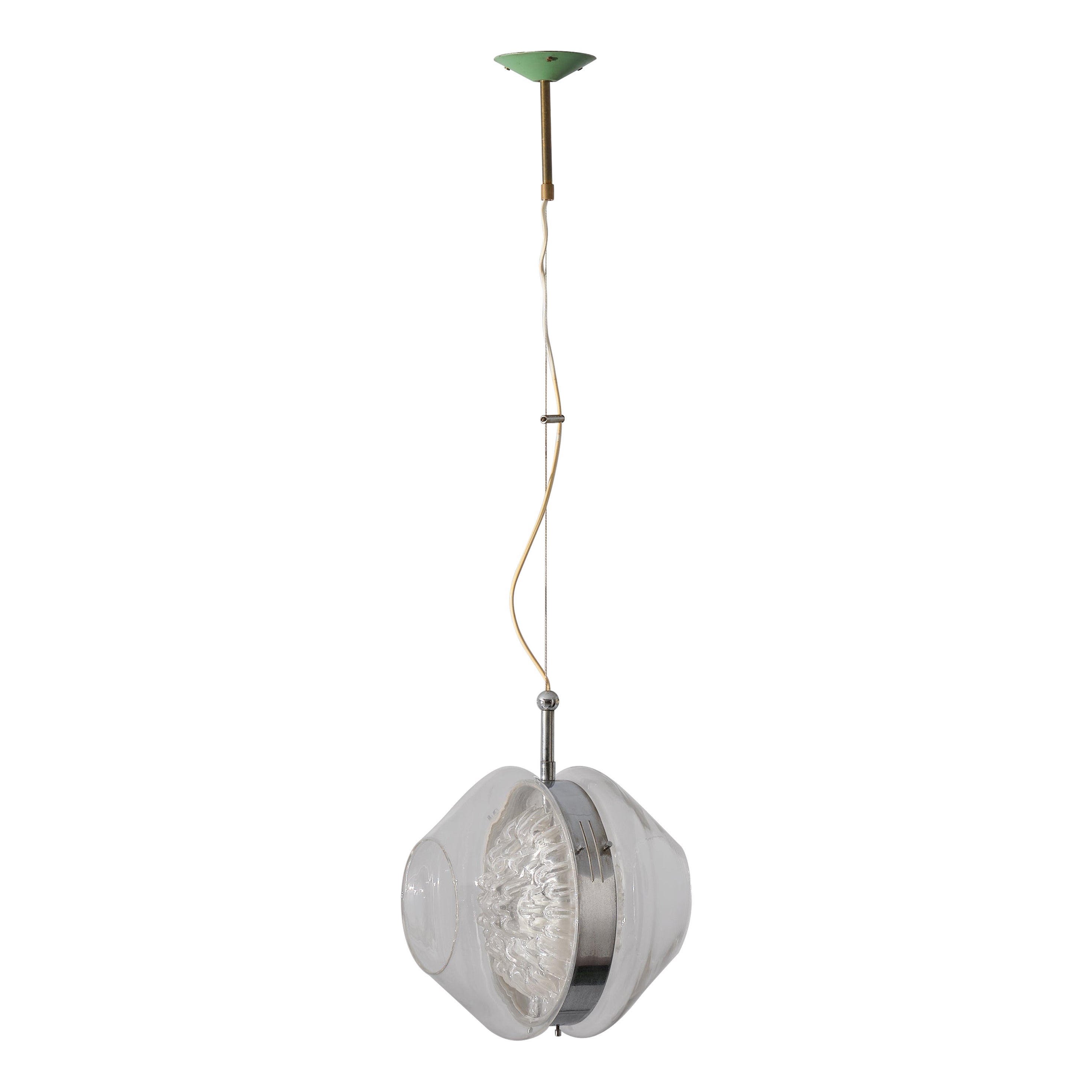 Lampada a sospensione italiana, vetro di Murano e ottone, design moderno degli anni '60