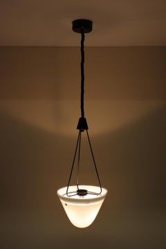 Italian Pendant Lamp Murano Hand Blown Glass Milky White Crystal Border