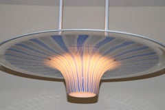 Italian Pendant Lamp Murano Hand Blown White Smoked Glass "Filigrana" Blue Grey