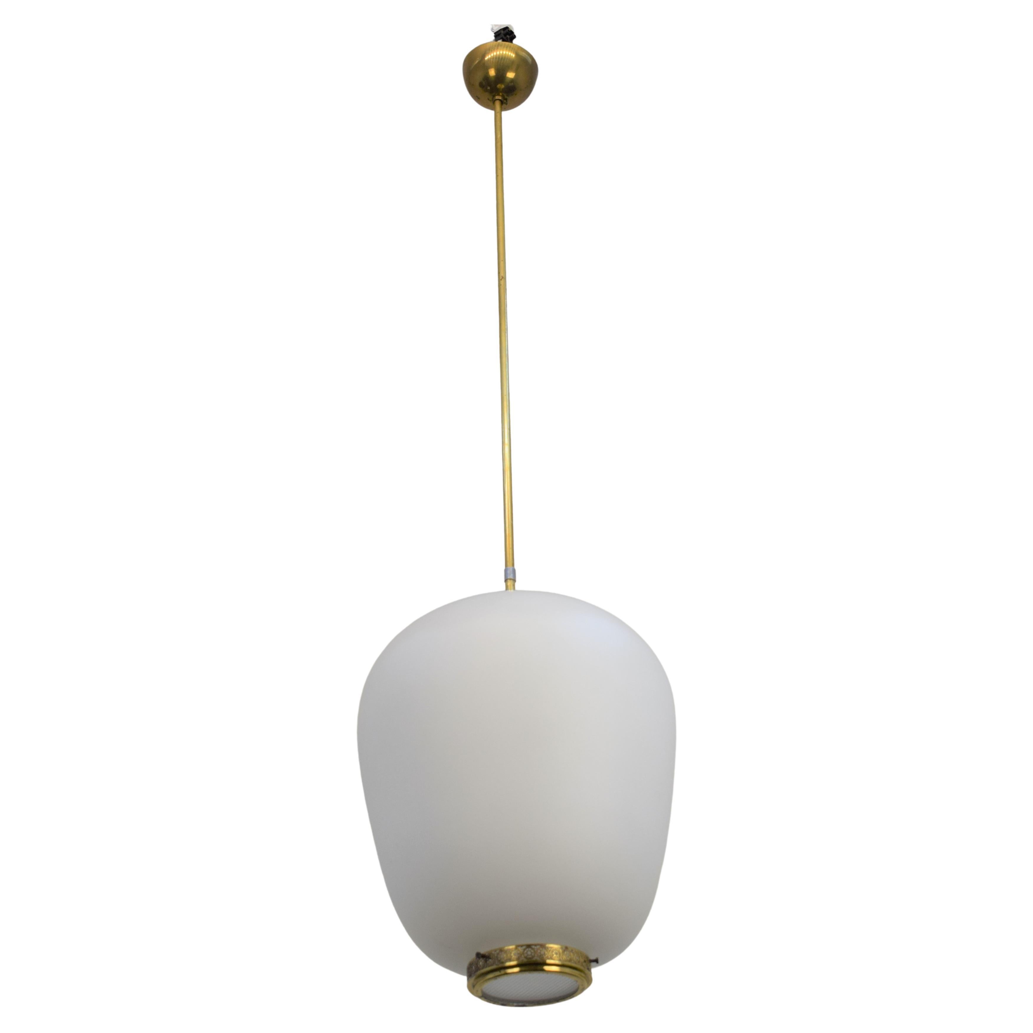 Italian pendant lamp, opaline and brass, 1950s For Sale