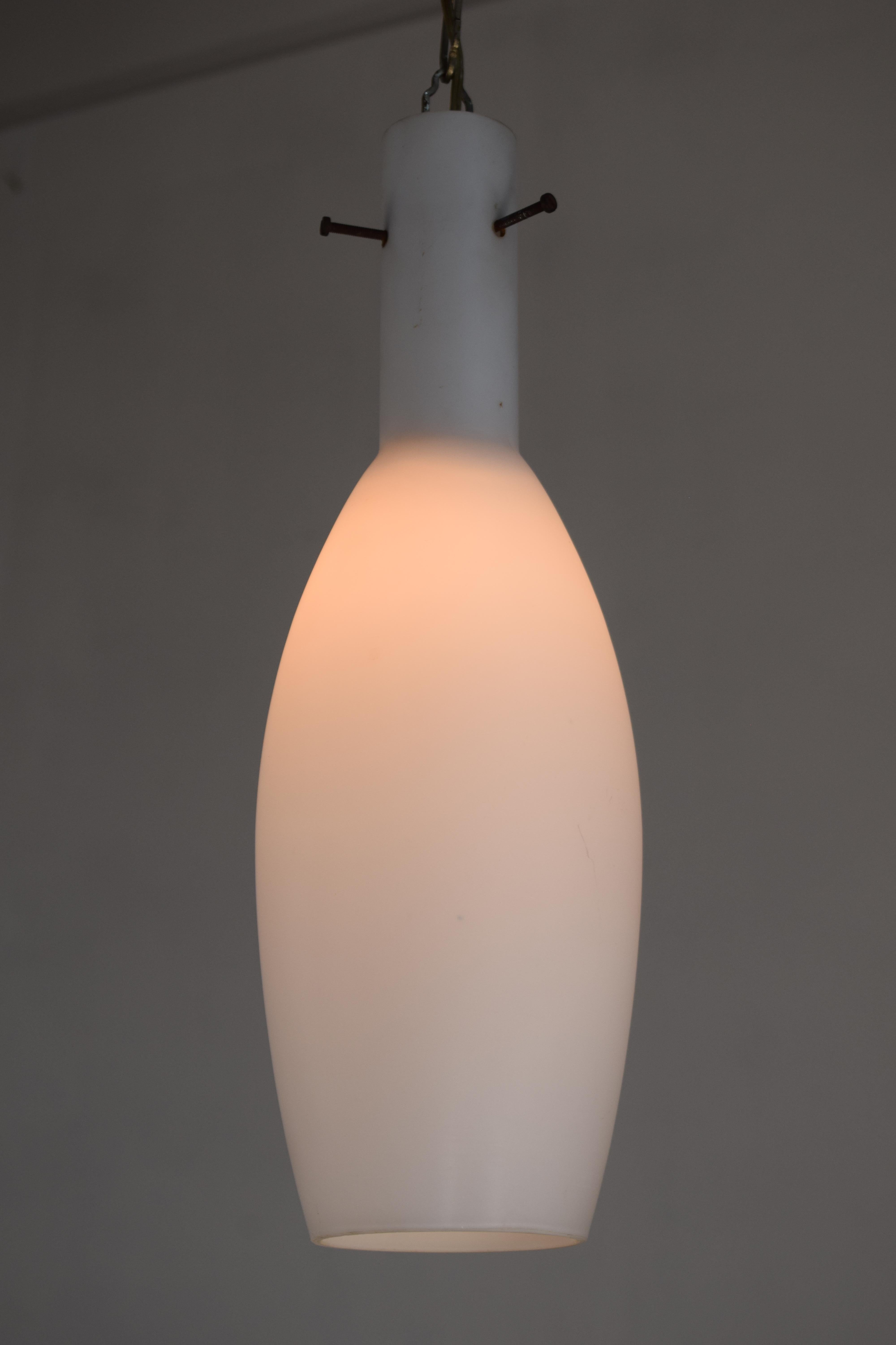 Metal Italian pendant lamp, opaline glass, 1960s For Sale
