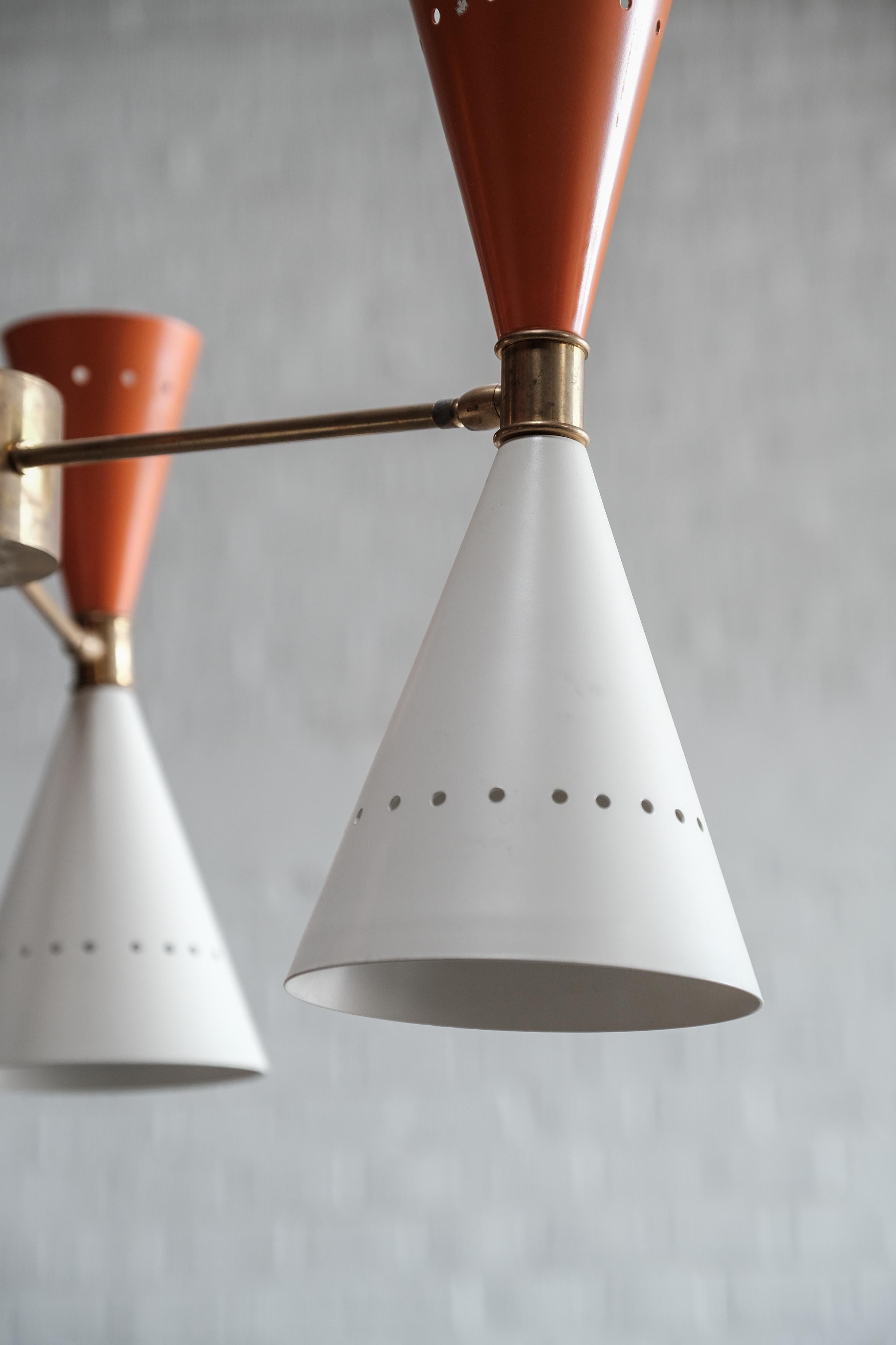 Italian Pendant Lamp Orange / White cones For Sale 5