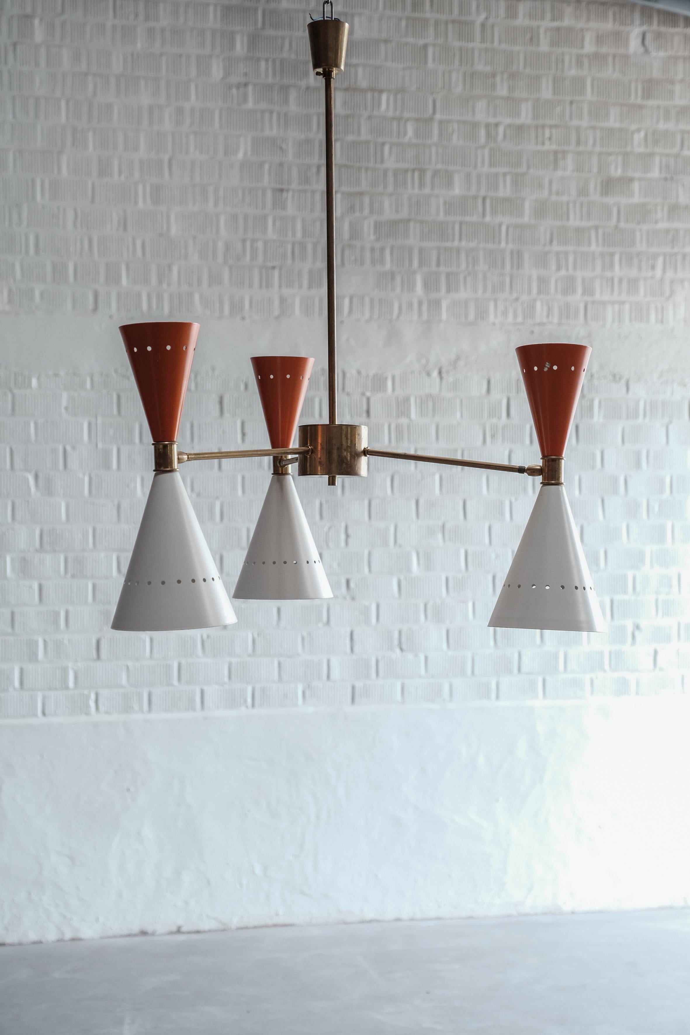 Mid-Century Modern Italian Pendant Lamp Orange / White cones For Sale