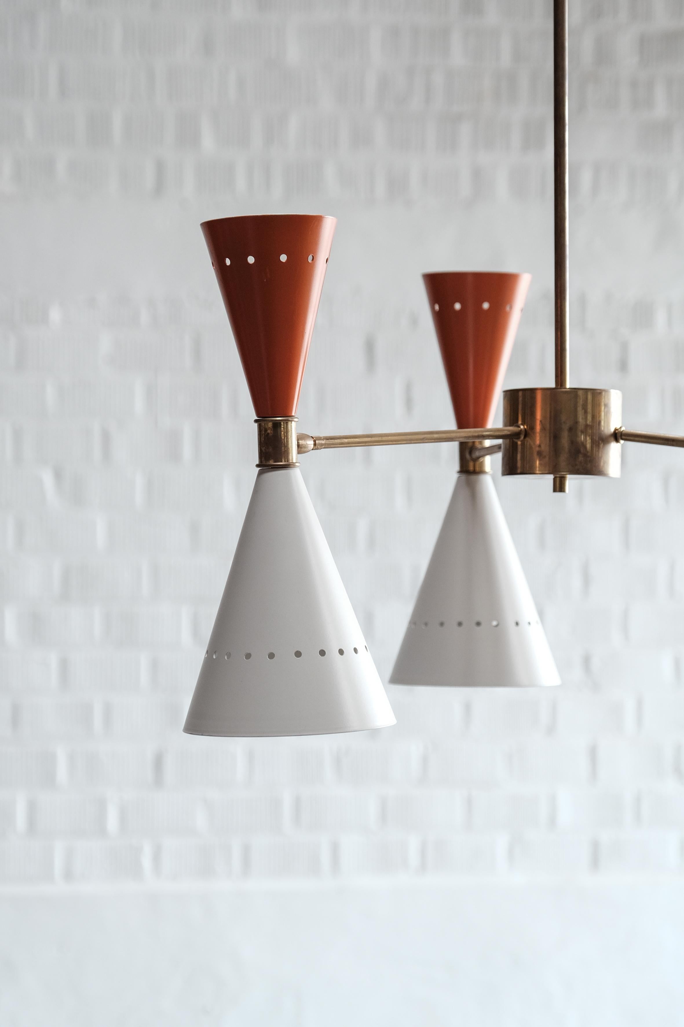 Italian Pendant Lamp Orange / White cones In Good Condition For Sale In Boom, Vlaams Gewest
