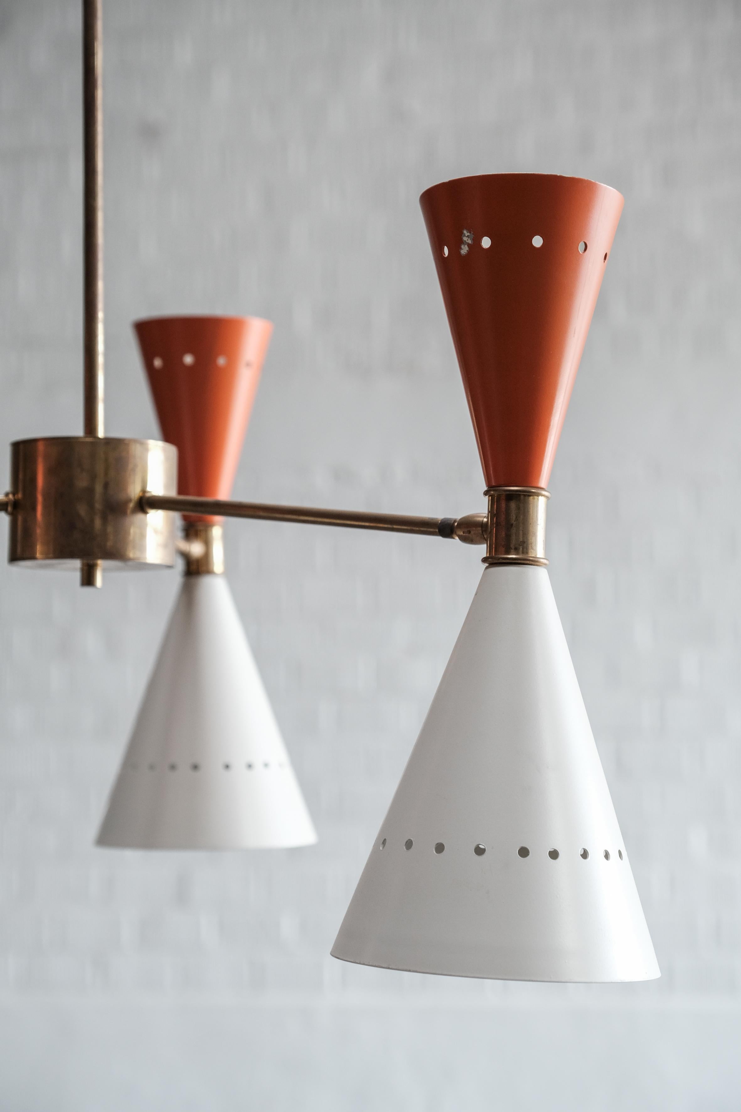 Italian Pendant Lamp Orange / White cones For Sale 3