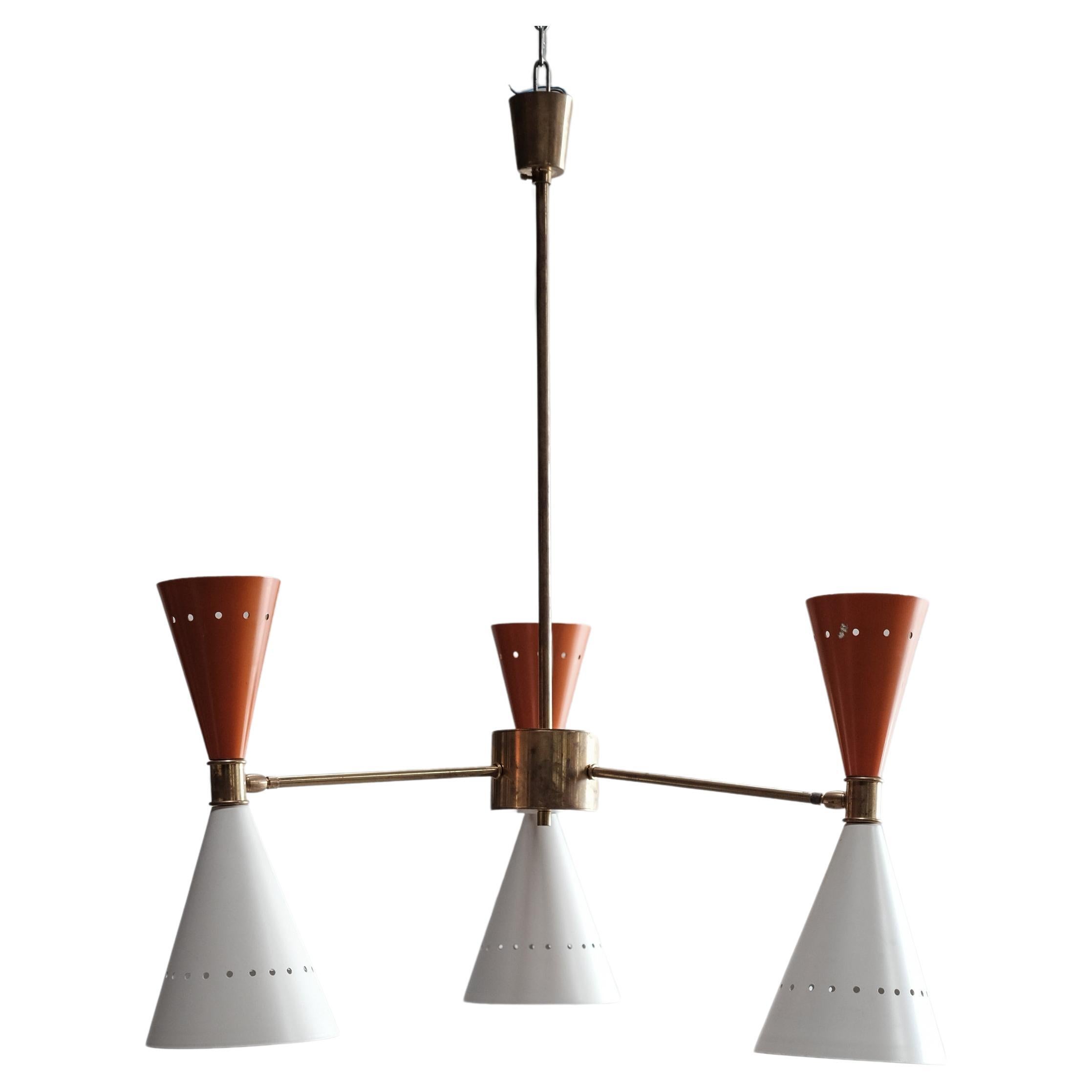 Italian Pendant Lamp Orange / White cones For Sale