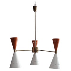 Lampe à suspension italienne cônes orange/blanc