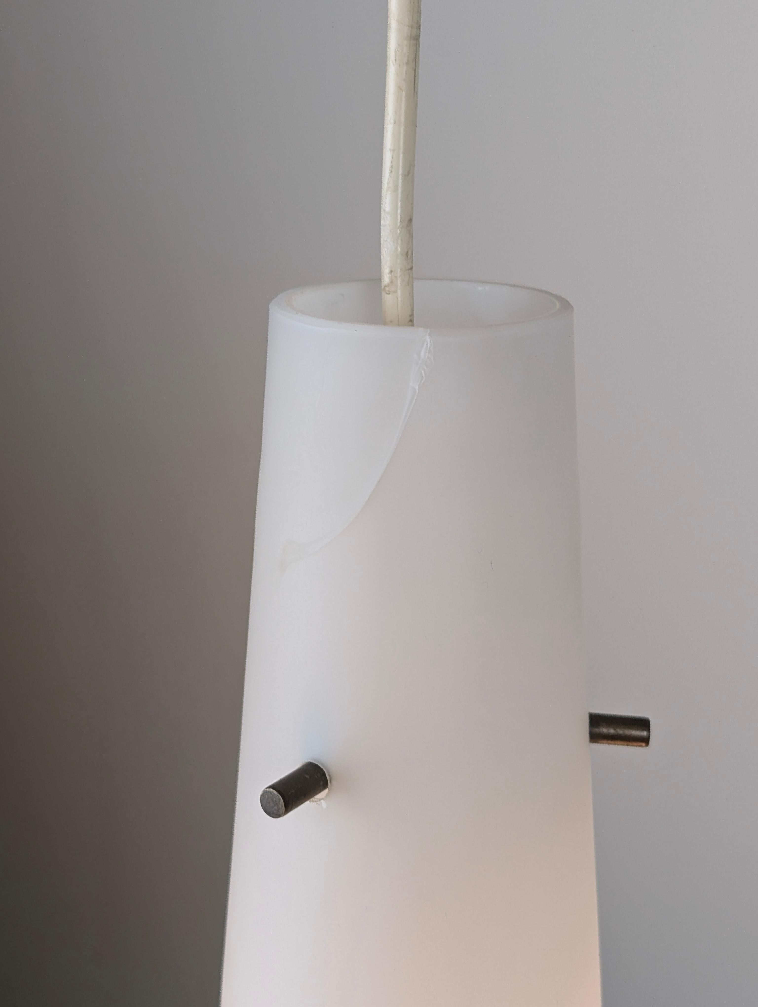 Italian Pendant Lamp with Opaline Shades & Brass, Stilnovo Style, 1950s For Sale 5