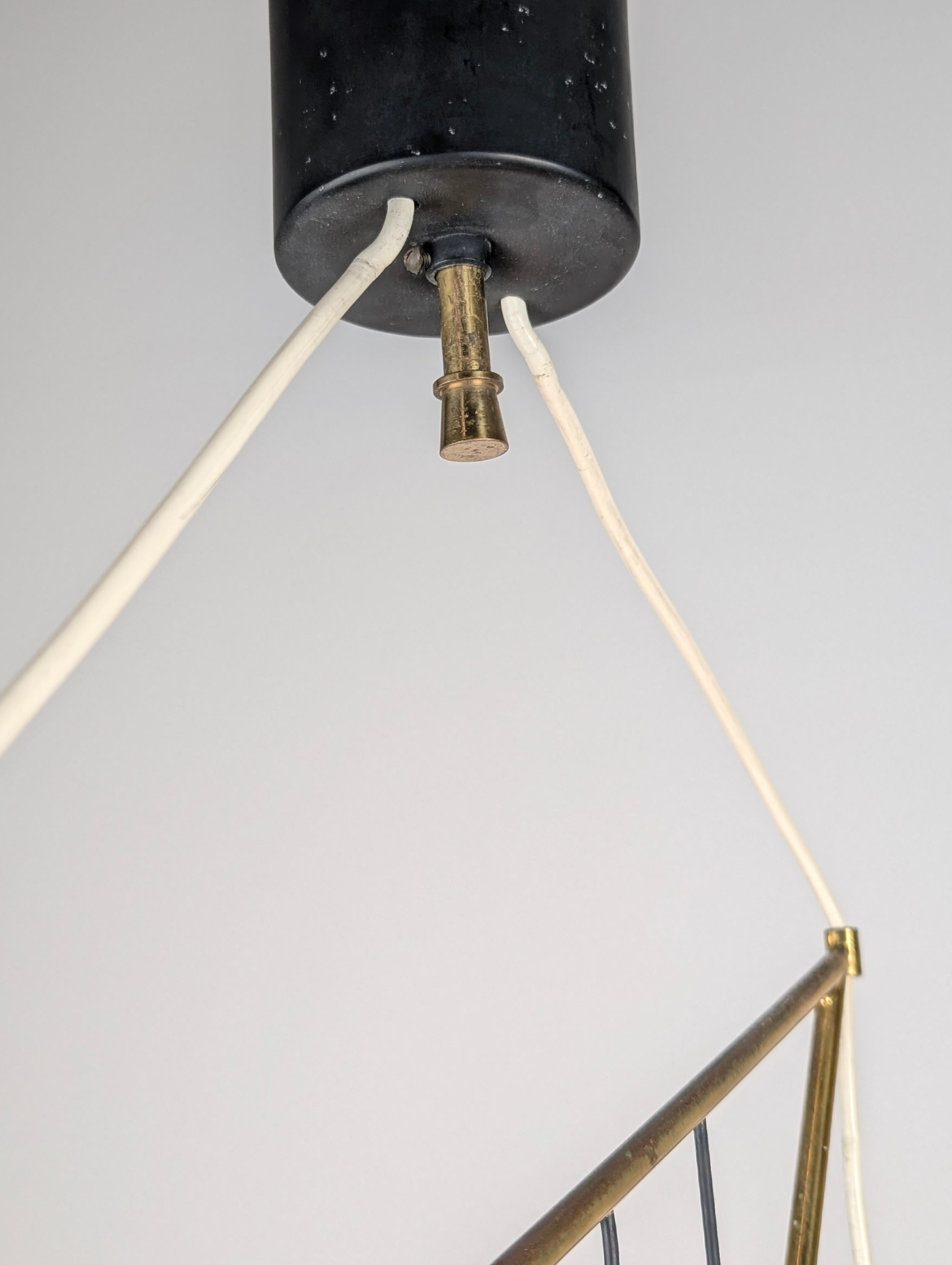 Italian Pendant Lamp with Opaline Shades & Brass, Stilnovo Style, 1950s For Sale 4