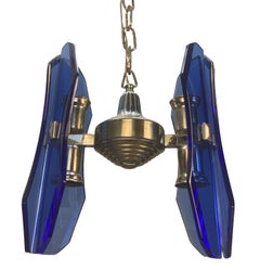 Italian Pendant Light In Blue Glass By Veca
